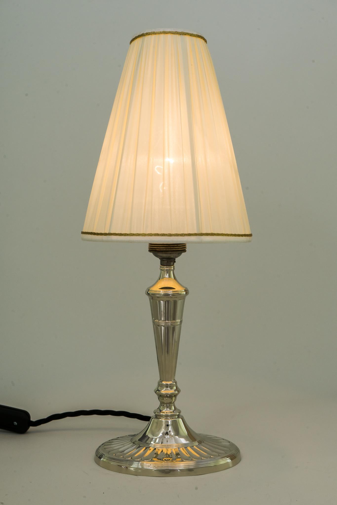 Art Deco Oval Table Lamp Alpaca with Fabric Shade, circa 1920s 2