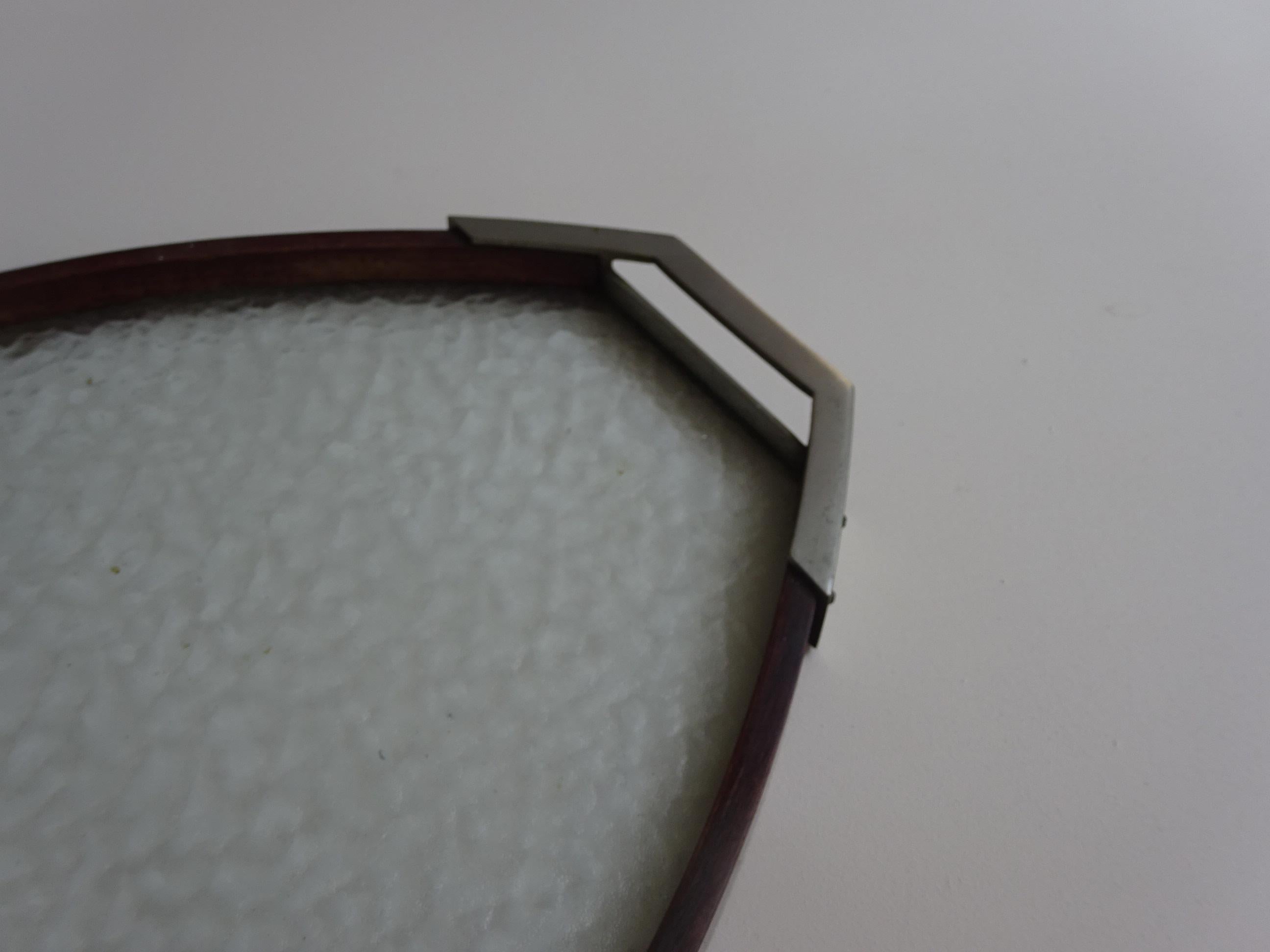 Aluminum Art Déco oval tray. For Sale