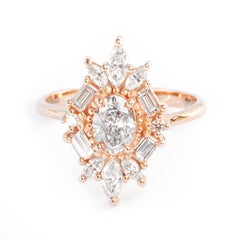 Art Deco Oval Unique Moissanite Cluster Engagement ring The Great Gatsby