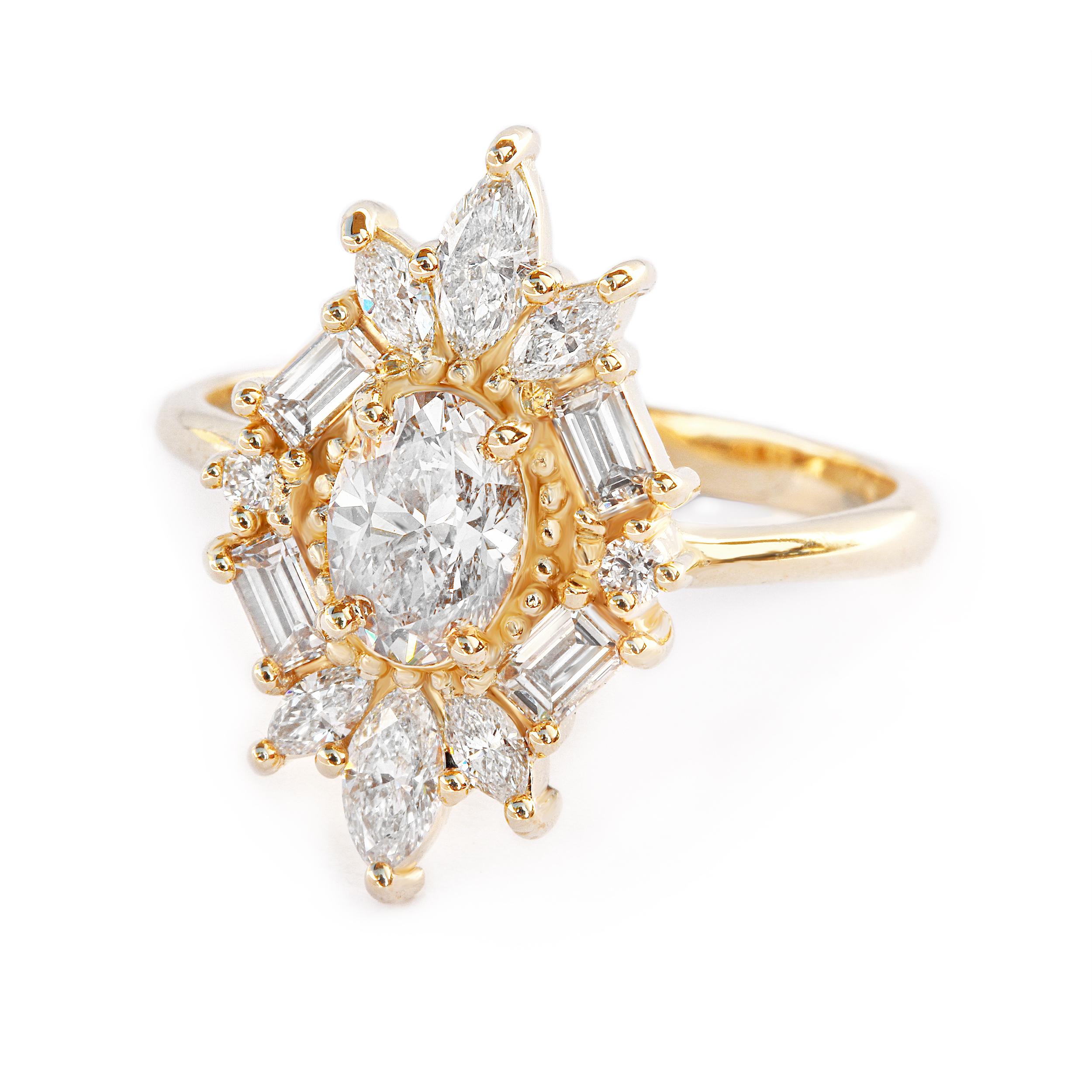 Women's Art Deco Oval Unique Moissanite Cluster Engagement ring The Great Gatsby For Sale