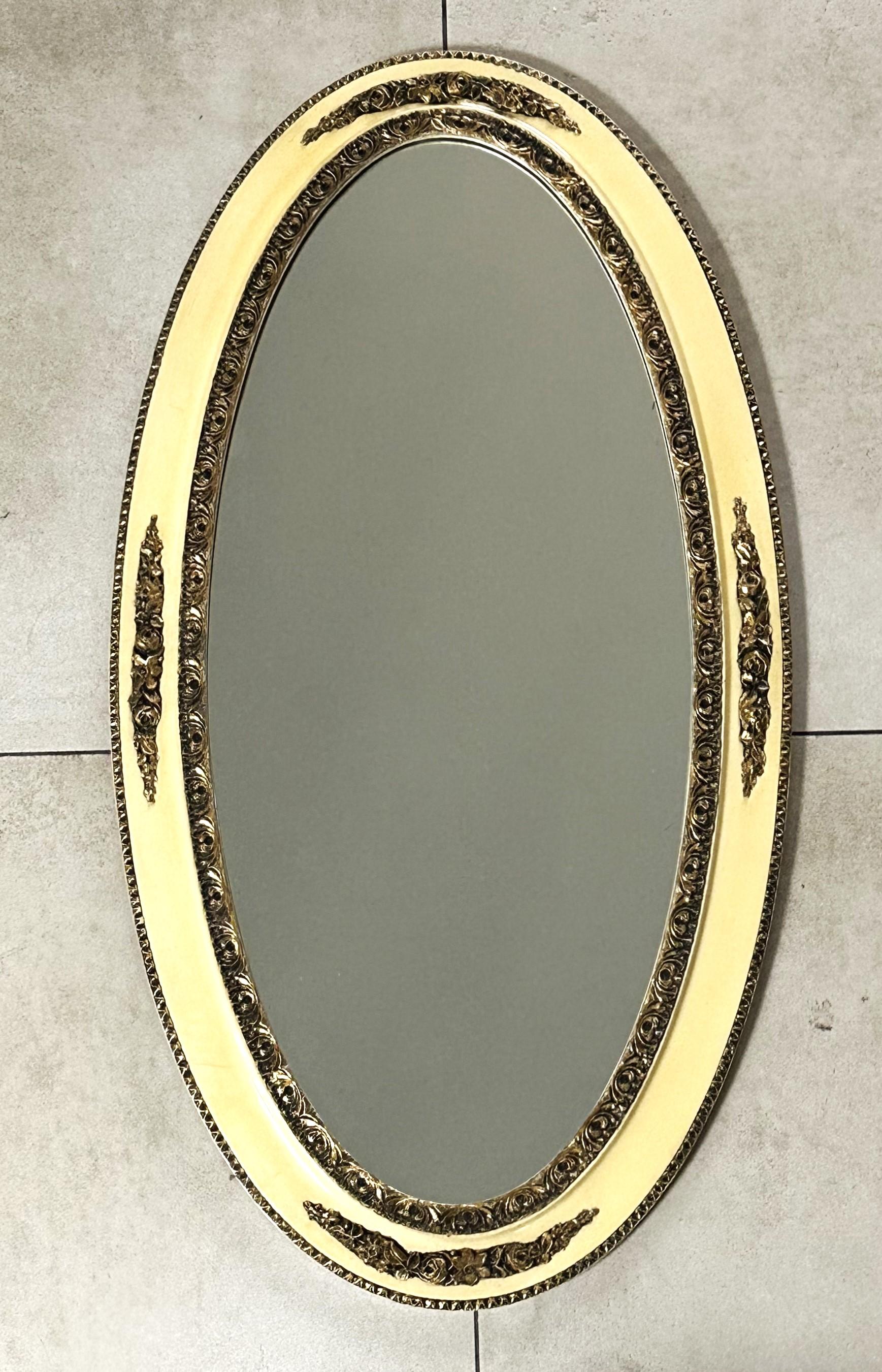 Mid-20th Century Art Deco Oval Wall Mirror Gilt Wood, France 1935 For Sale