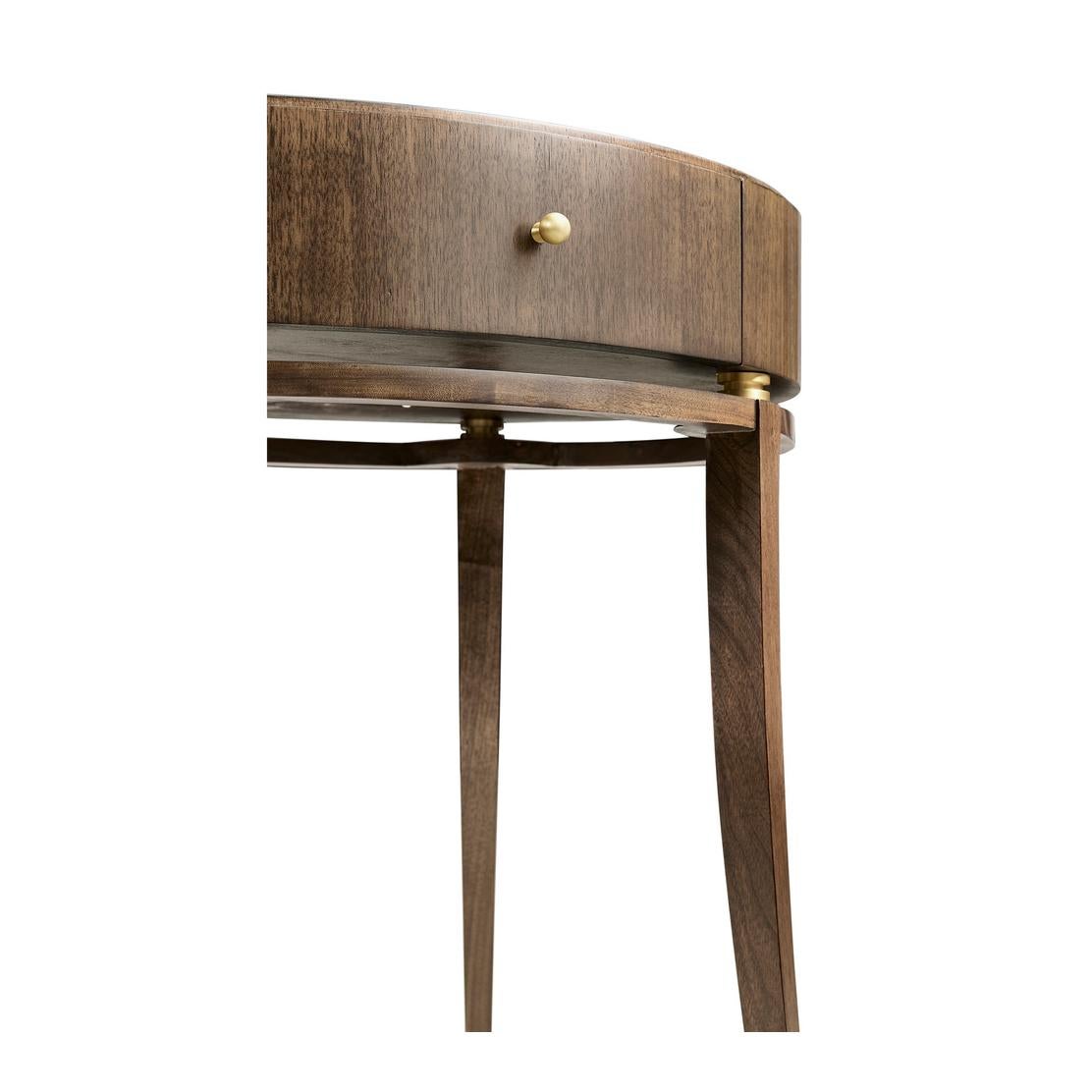 Contemporary Art Deco Oval Walnut Bedside Table