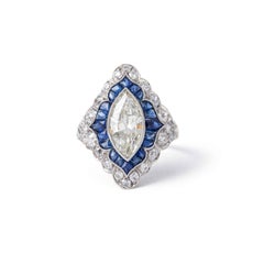 Art Deco over 2 carat Diamond Marquise Sapphire Platinum Ring