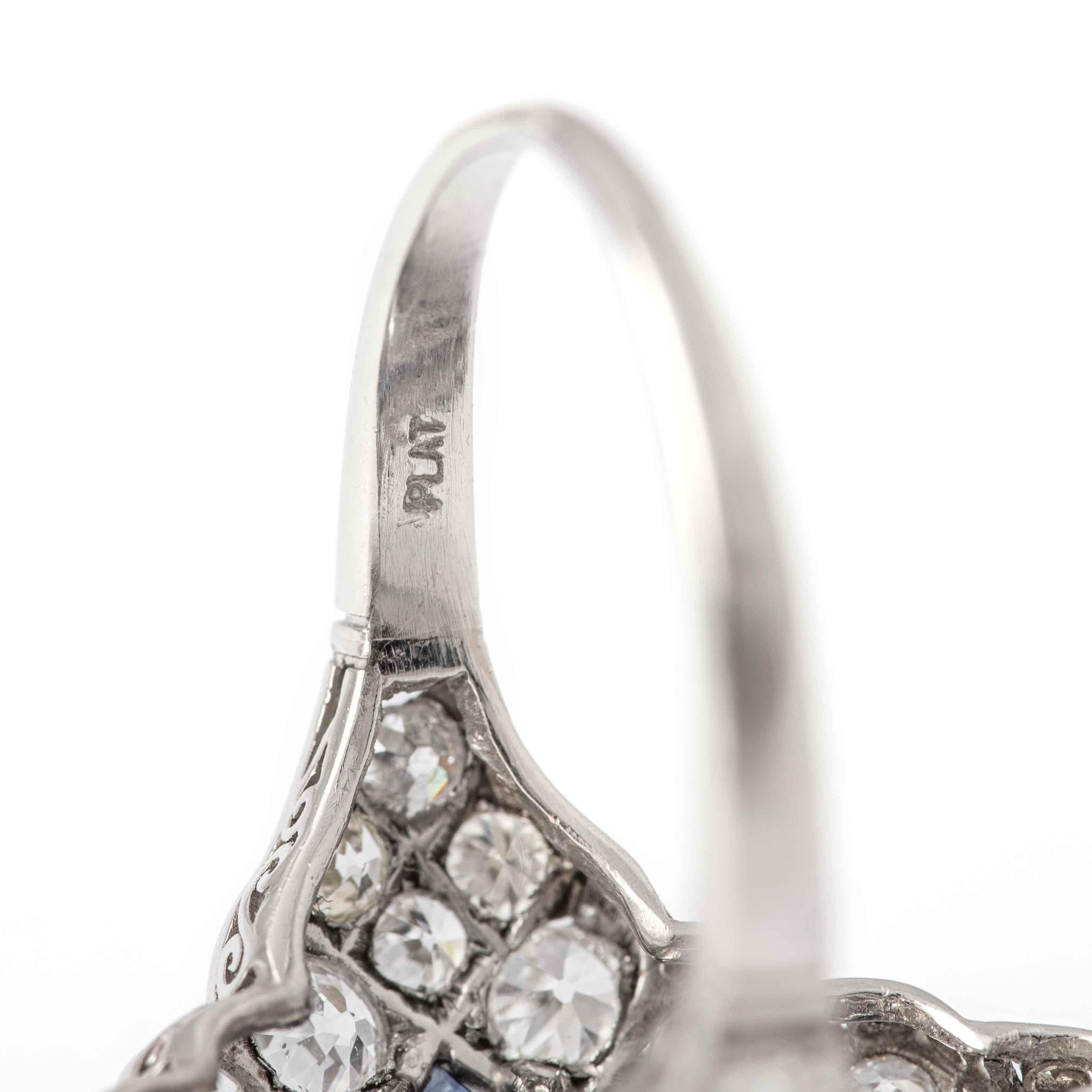 Art Deco over 2 carat Diamond Marquise Sapphire Platinum Ring For Sale 2