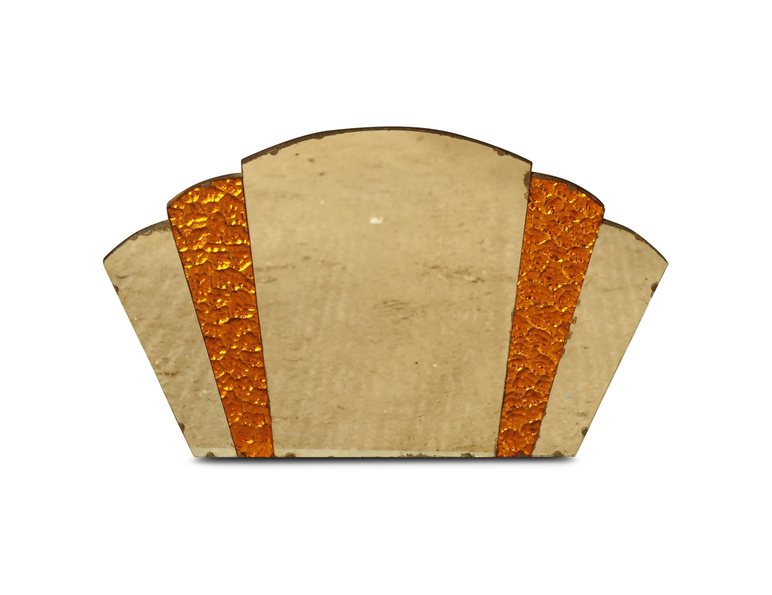 Art Deco Espejo de Pared con Atractivos Paneles de Vidrio Ámbar 1930's Británico en venta