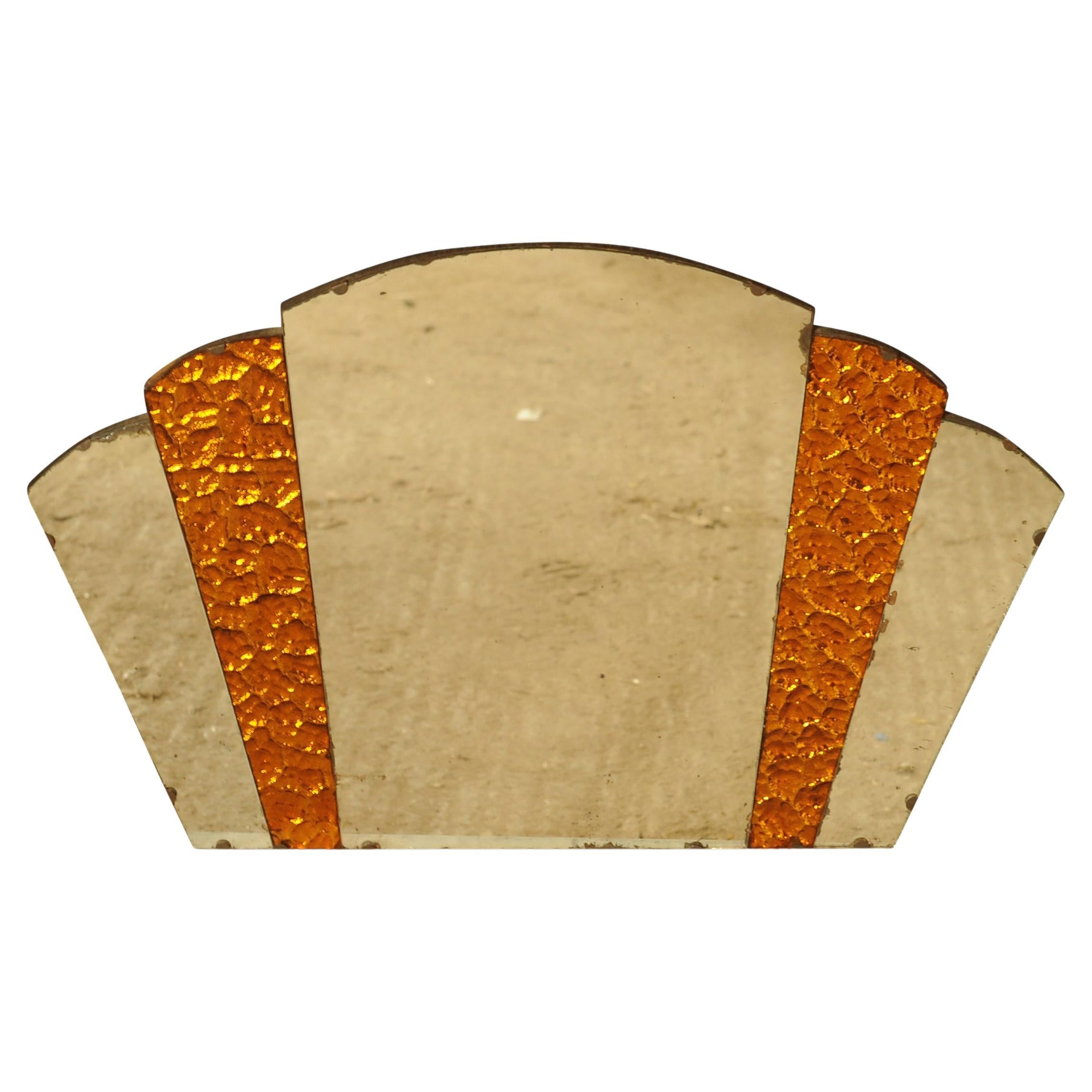 Art Deco Over Mantel Fan Wall Mirror with Attractive Amber Glass Panels 1930's
