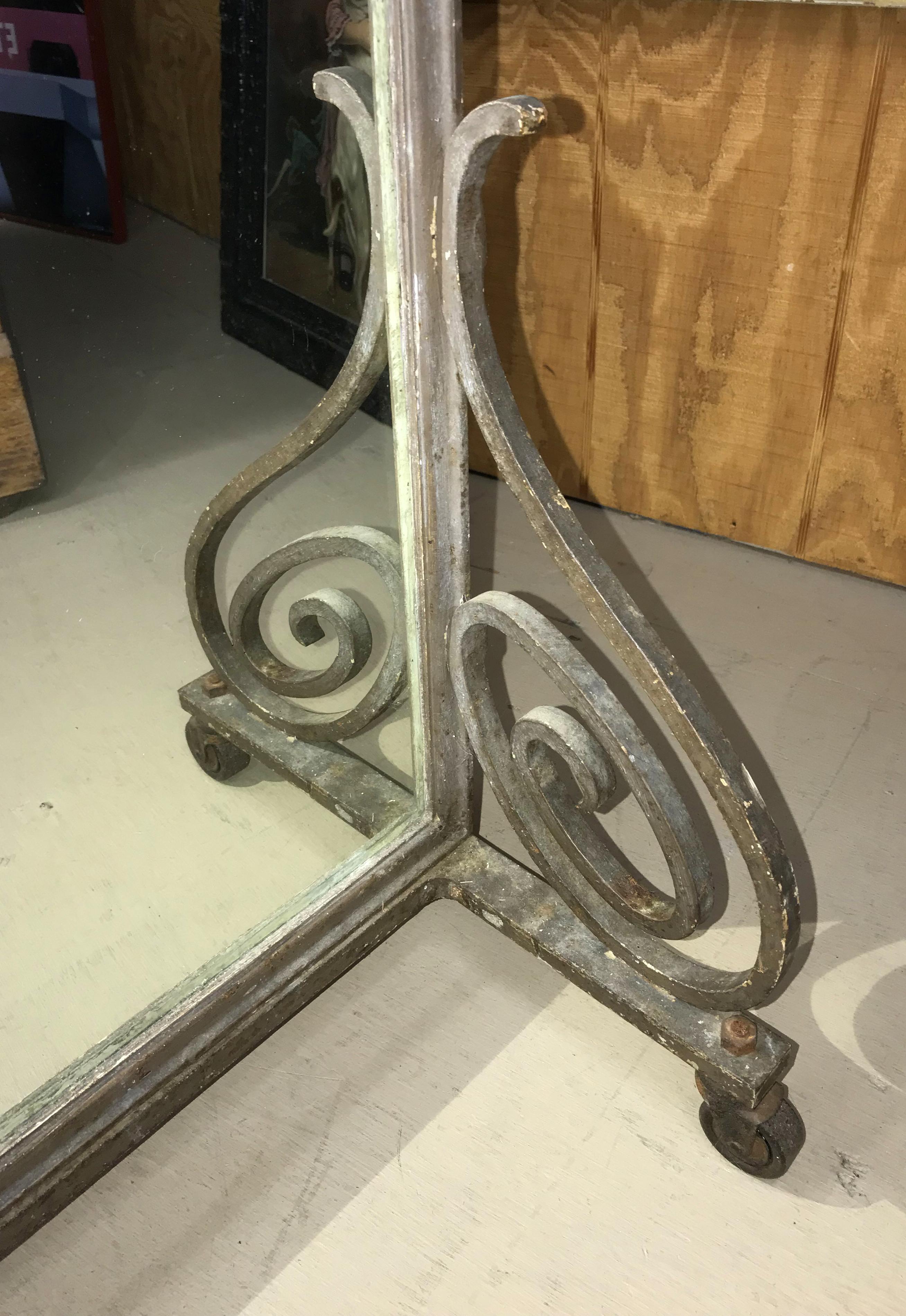 20th Century Art Deco Oversized Dressing Mirror in Metal and Wrought Iron Frame