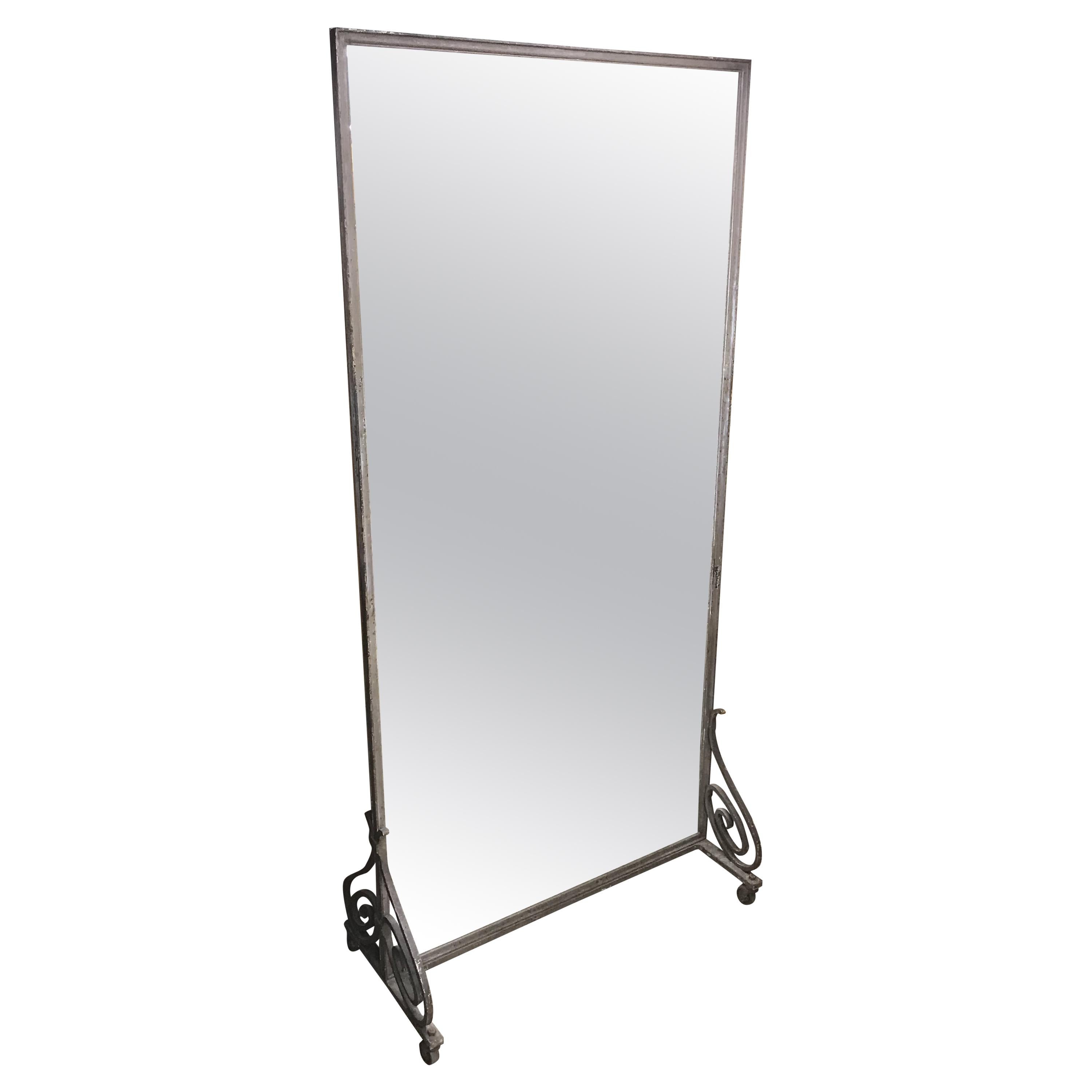 Art Deco Oversized Dressing Mirror in Metal and Wrought Iron Frame