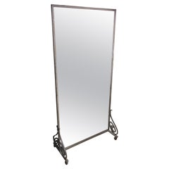 Antique Art Deco Oversized Dressing Mirror in Metal and Wrought Iron Frame