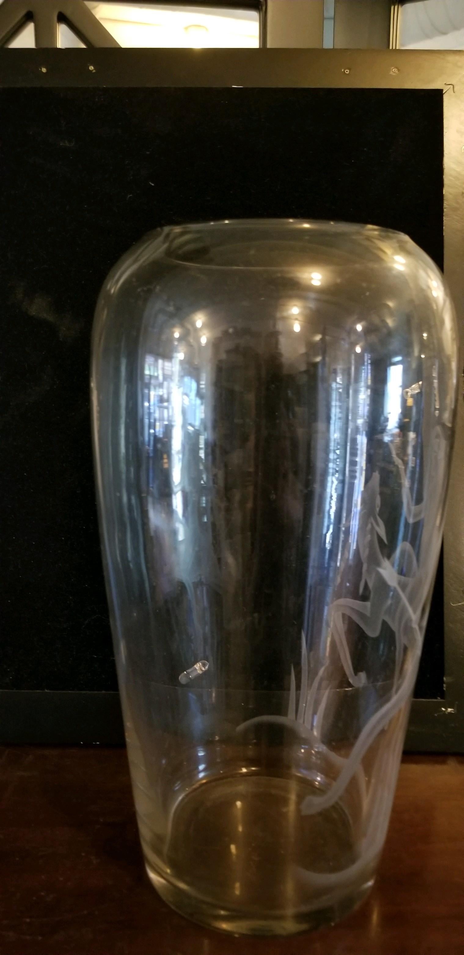 Art Deco Oversized Etched Glass Vase In Good Condition For Sale In Milton, DE