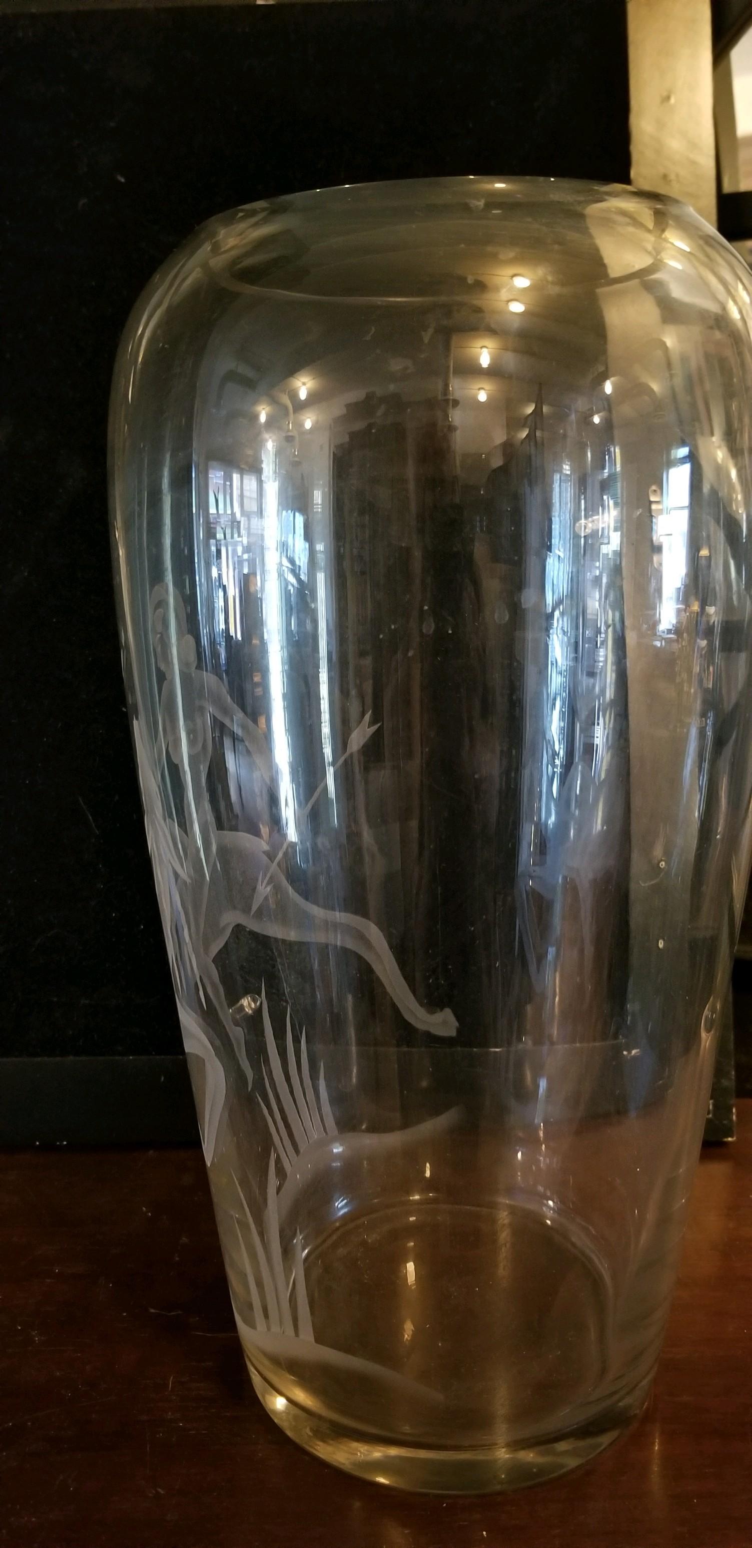 Art Deco Oversized Etched Glass Vase For Sale 1