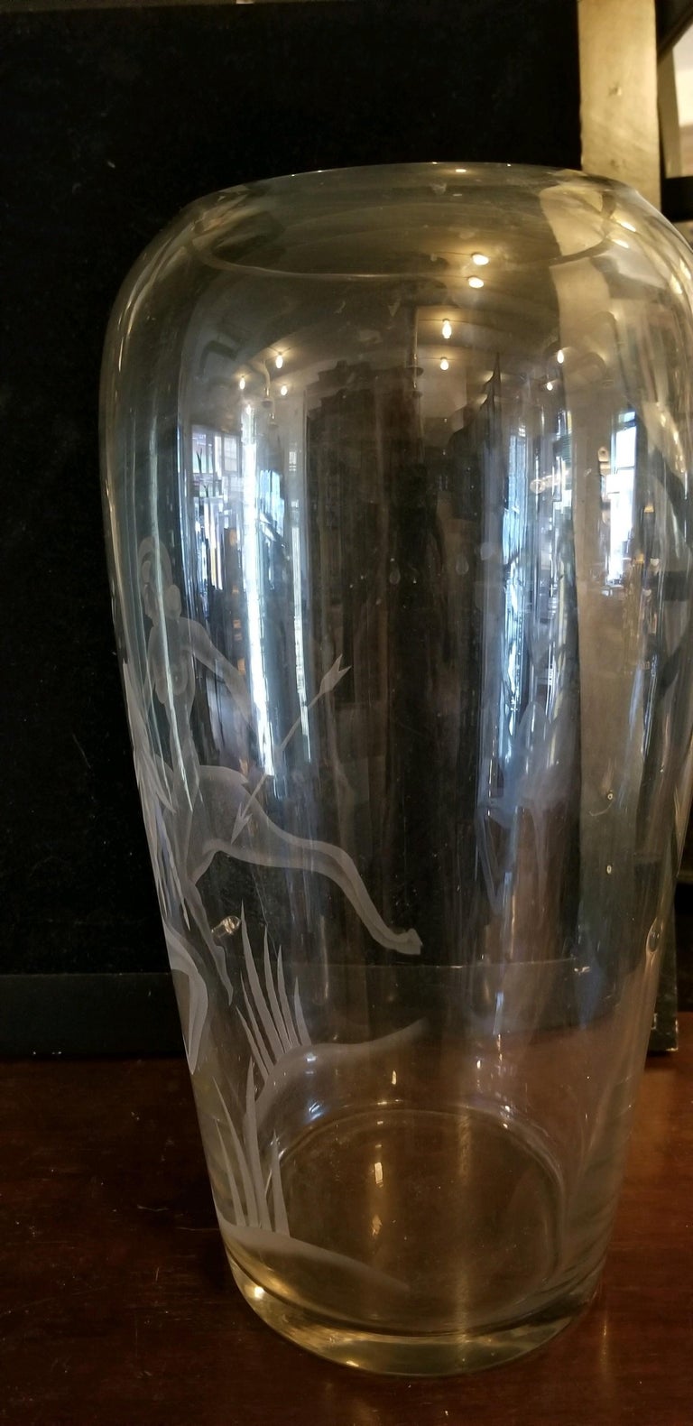 Art Deco Oversized Etched Glass Vase For Sale at 1stDibs