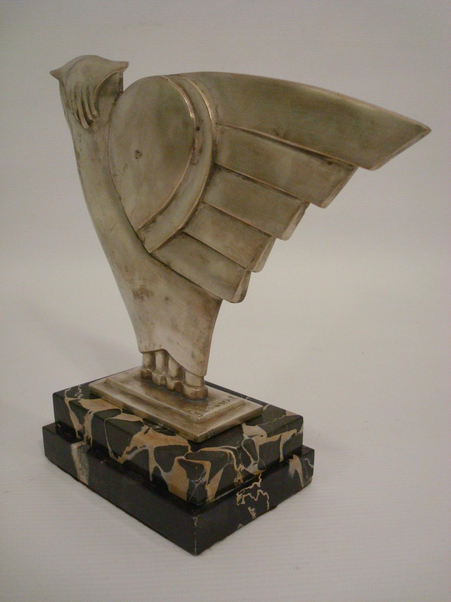 Art Deco Owl Silvered Bronze Sculpture, G.H. Laurent, France, 1930 1