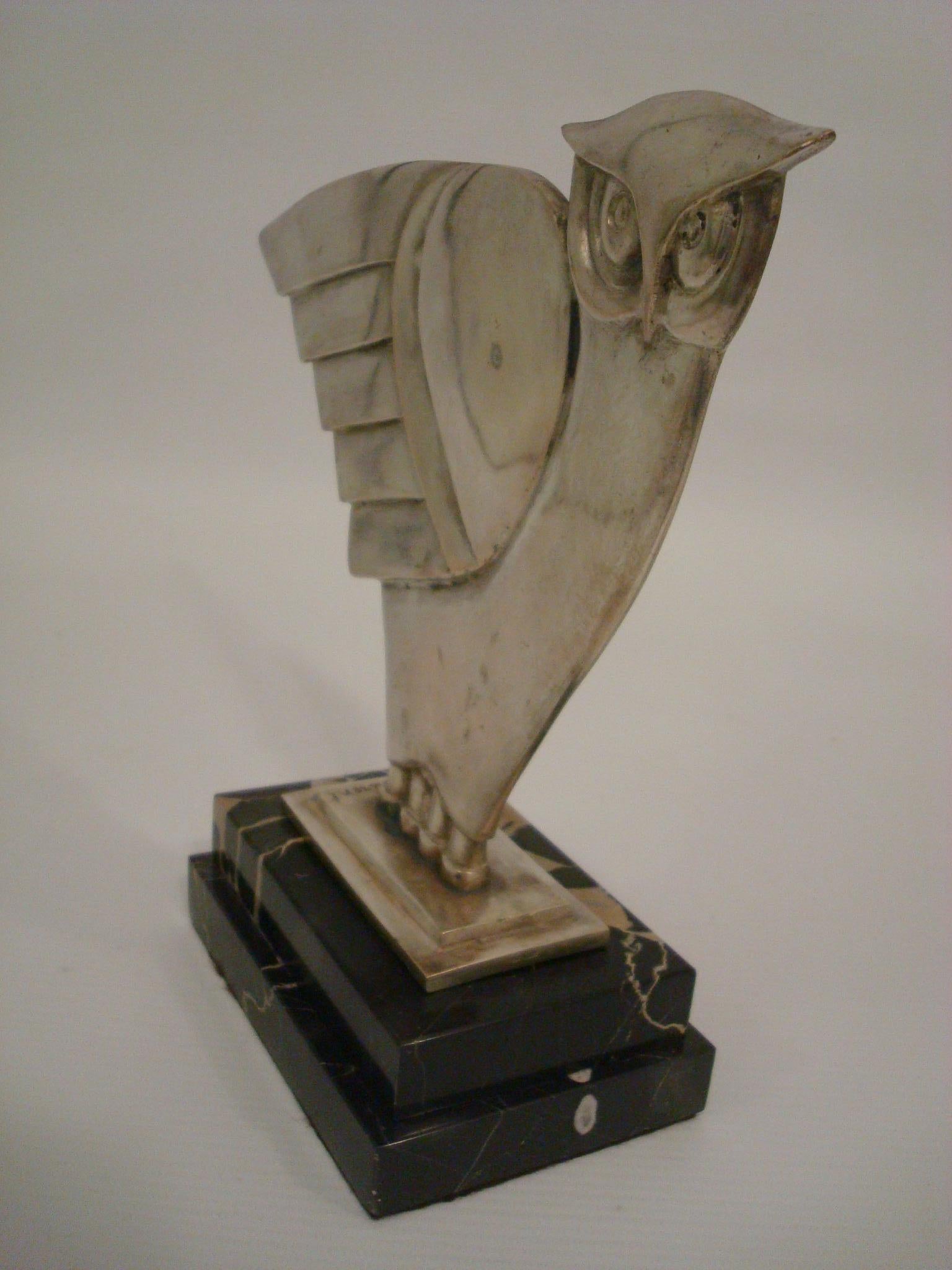 Art Deco Owl Silvered Bronze Sculpture, G.H. Laurent, France, 1930 3
