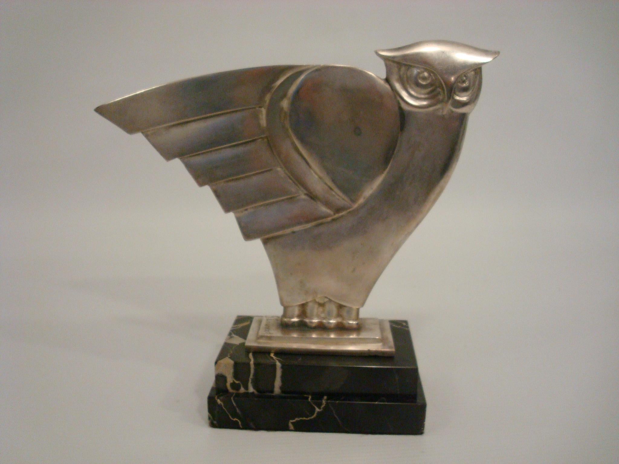 Art Deco Owl Silvered Bronze Sculpture, G.H. Laurent, France, 1930 5