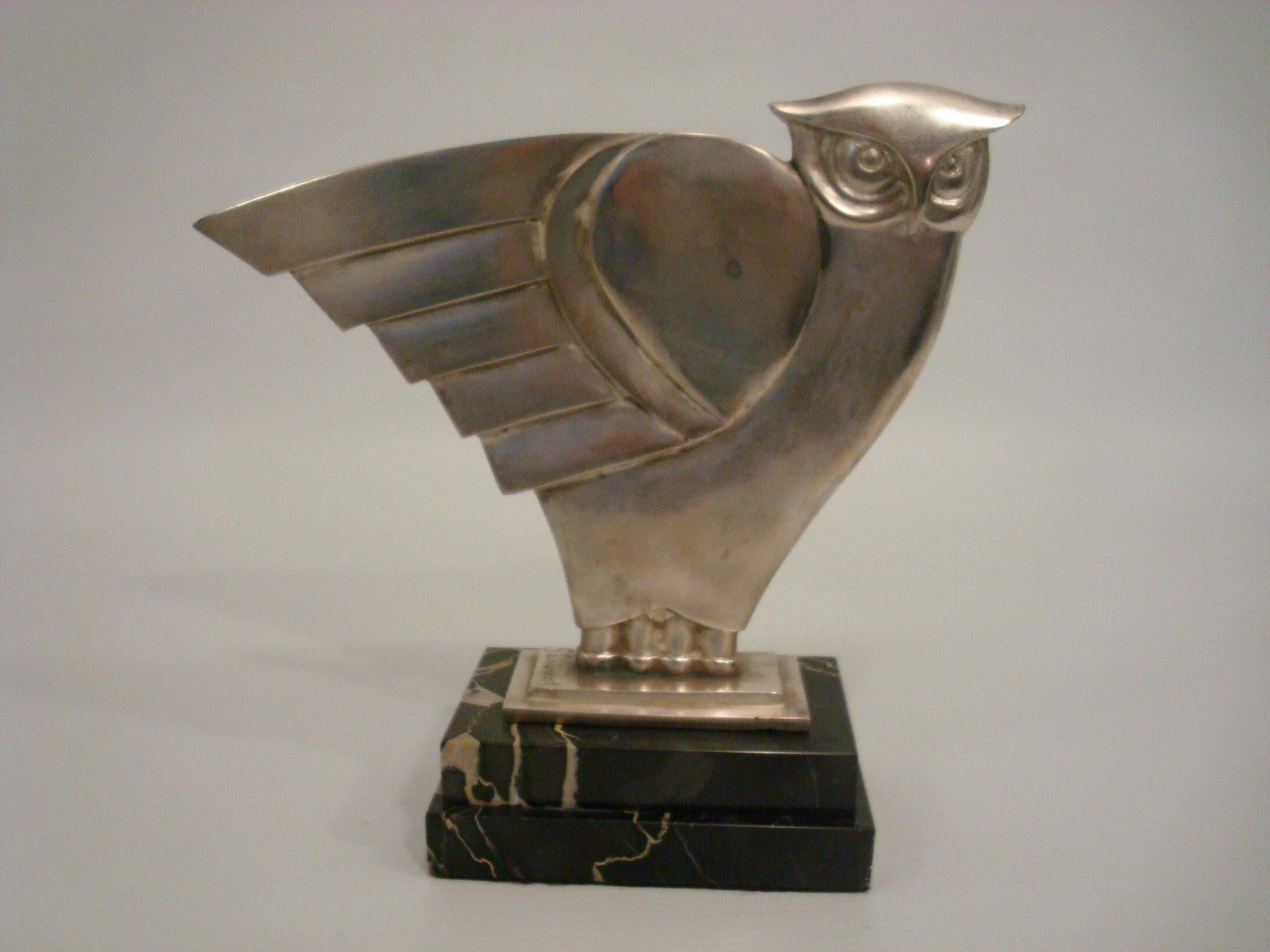 Sculpture de hibou Art déco en bronze argenté, G.H. Laurent, France, 1930 7