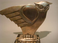 Art Deco Owl Silvered Bronze Sculpture, G.H. Laurent, France, 1930