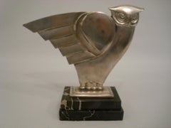 Art Deco Owl Silvered Bronze Sculpture, G.H. Laurent, France, 1930
