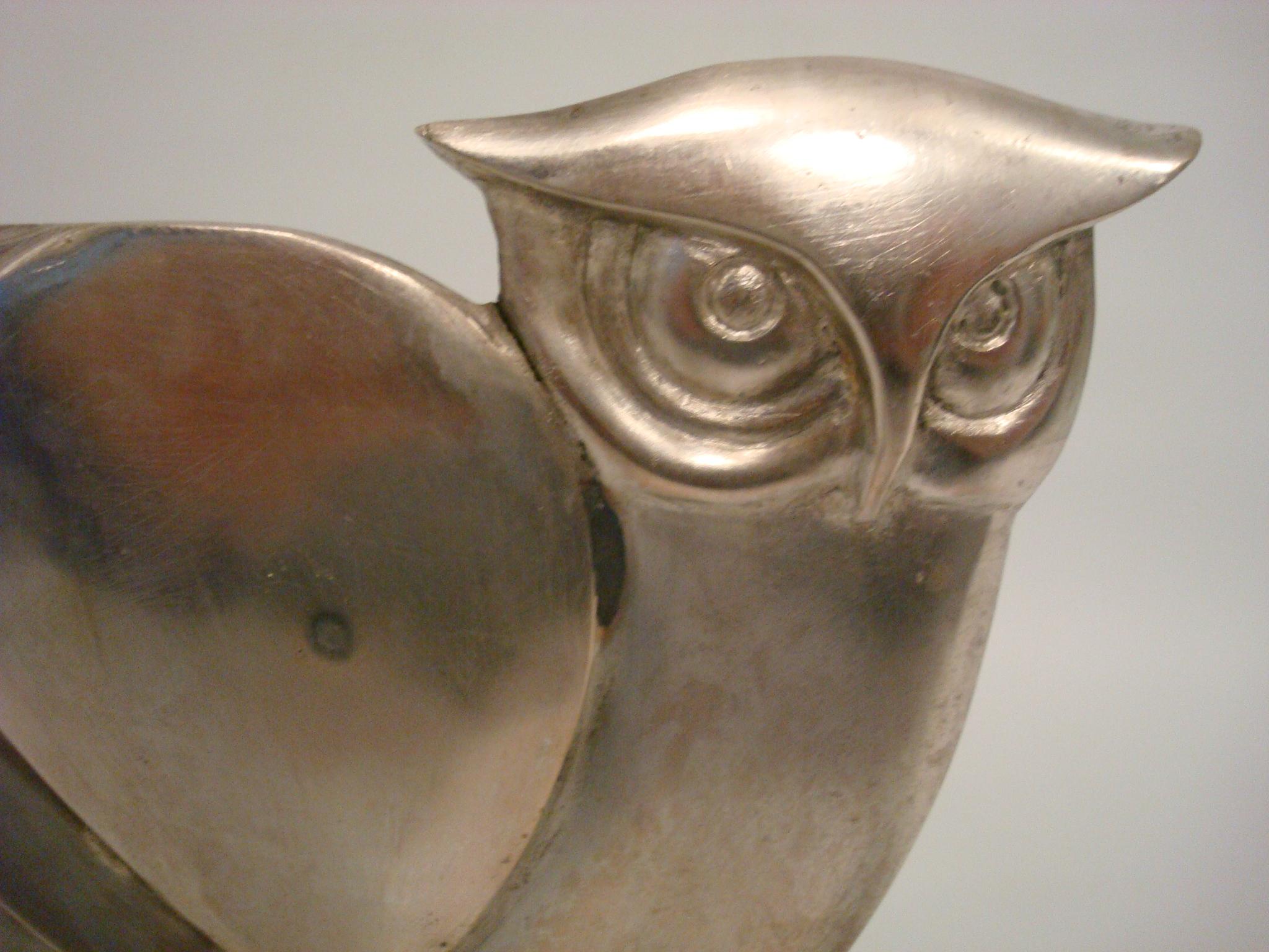 Argenté Sculpture de hibou Art déco en bronze argenté, G.H. Laurent, France, 1930