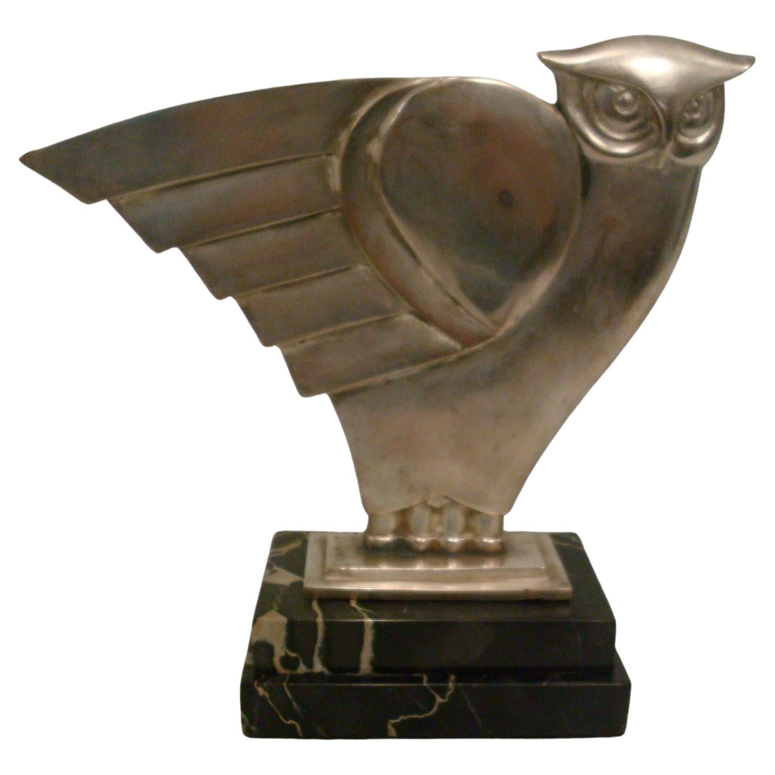 Sculpture de hibou Art déco en bronze argenté, G.H. Laurent, France, 1930