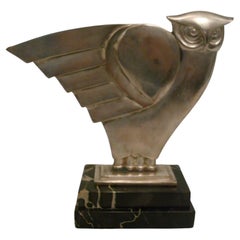 Art Deco Owl Silvered Bronze Sculpture, G.H. Laurent, France, 1930
