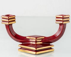 Art Deco Oxblood Burgundy Ceramic Double Candlestick/Wall Sconce, France, 1930s