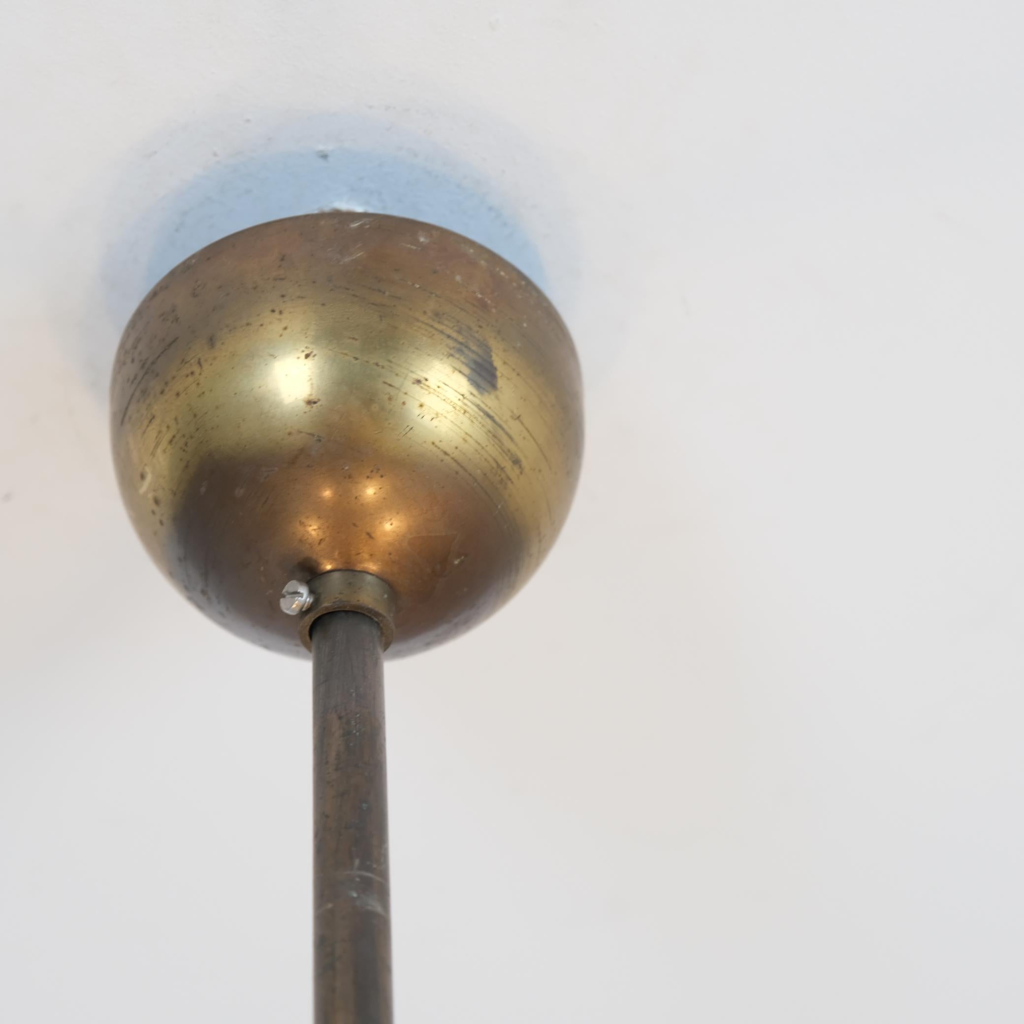 Art Deco Paavo Tynell Pendant in Brass, Birch & Opaline Glass, Taito 1930s For Sale 5