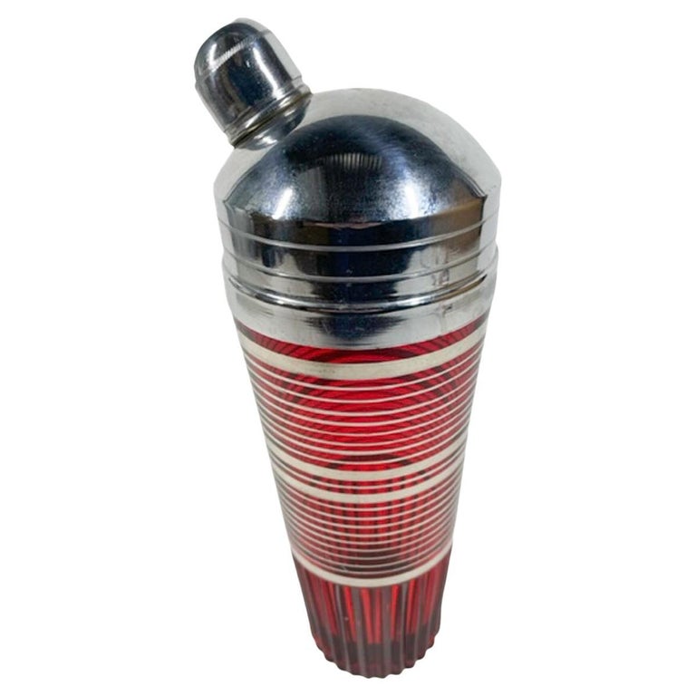 Art Deco, Paden City Glass Cocktail Shaker in the Glades Pattern, Ruby