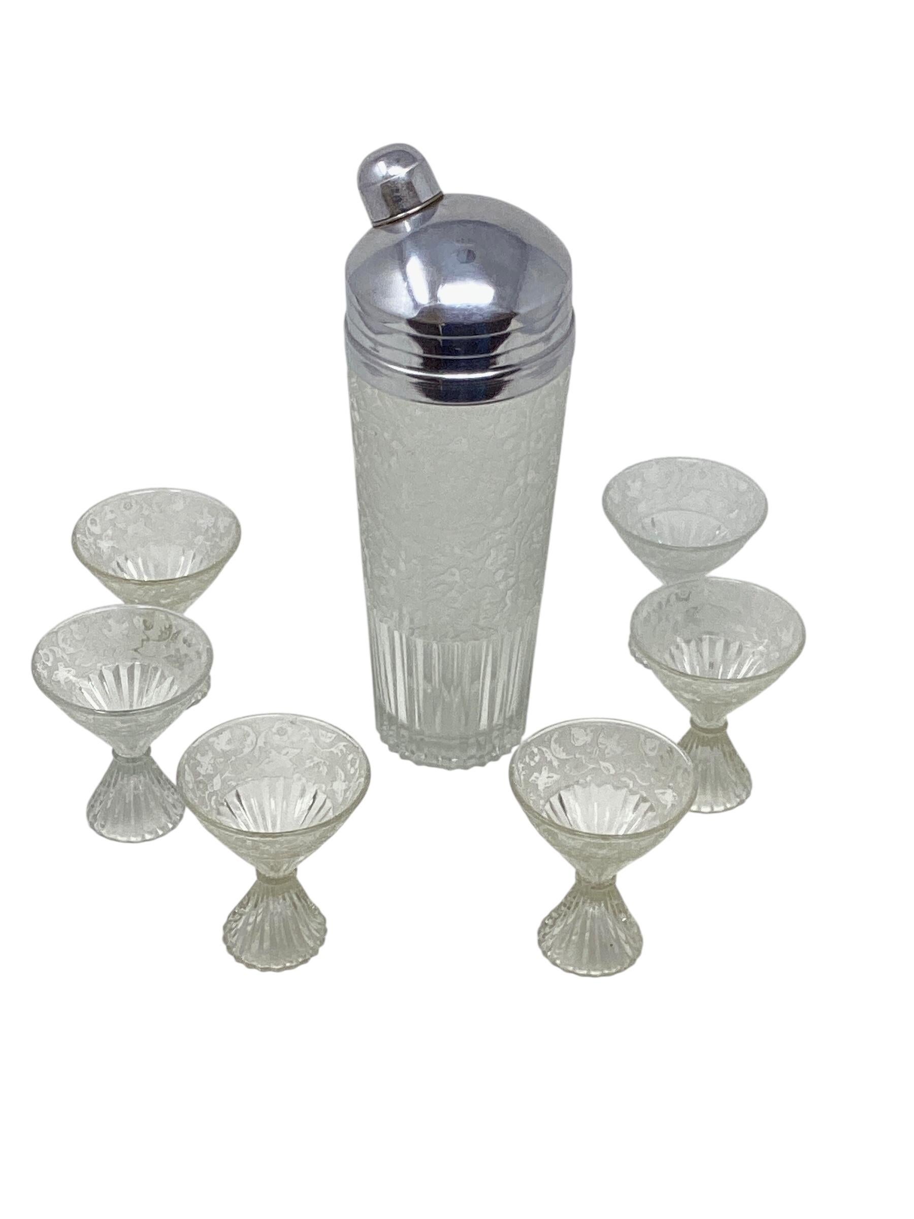 Art Deco Paden Frühjahr Orchard geätztes Cocktail-Set im Angebot 3