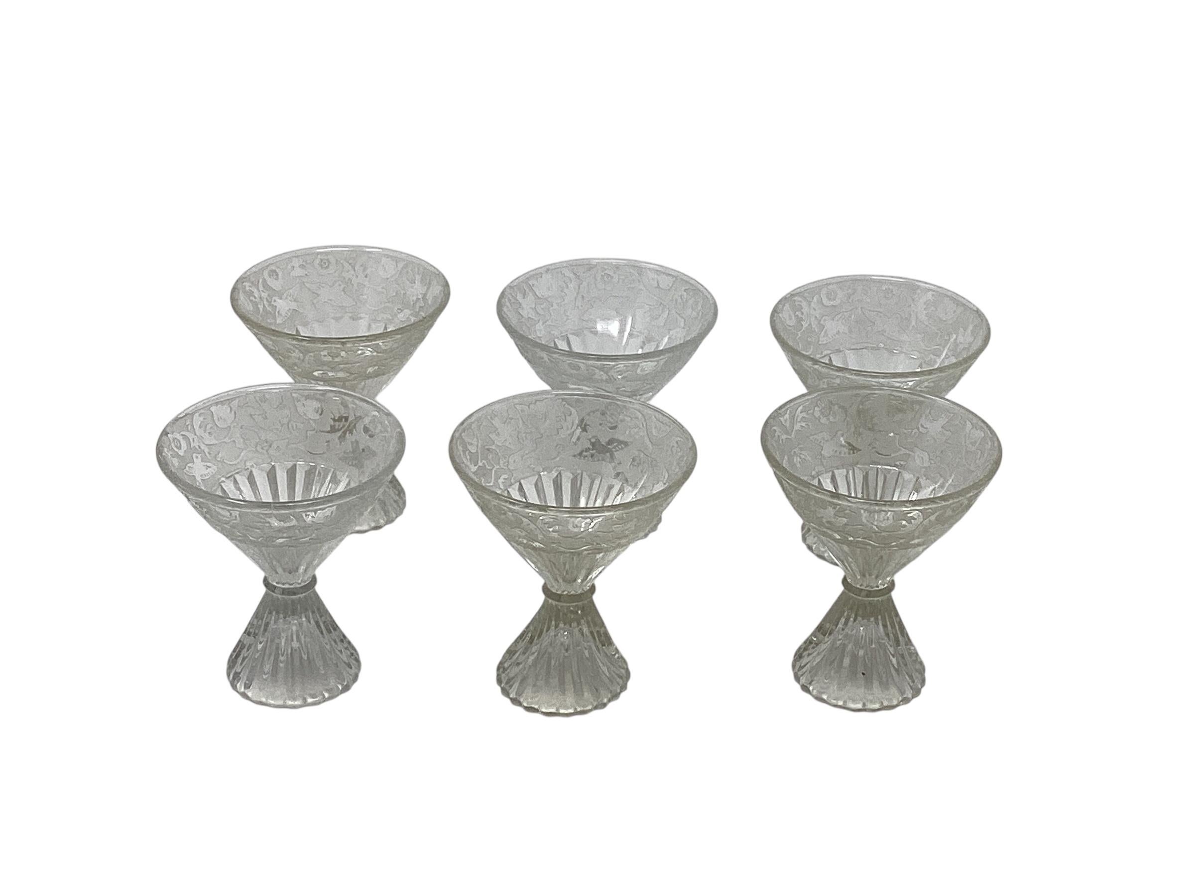 Art Deco Paden Frühjahr Orchard geätztes Cocktail-Set (Mitte des 20. Jahrhunderts) im Angebot