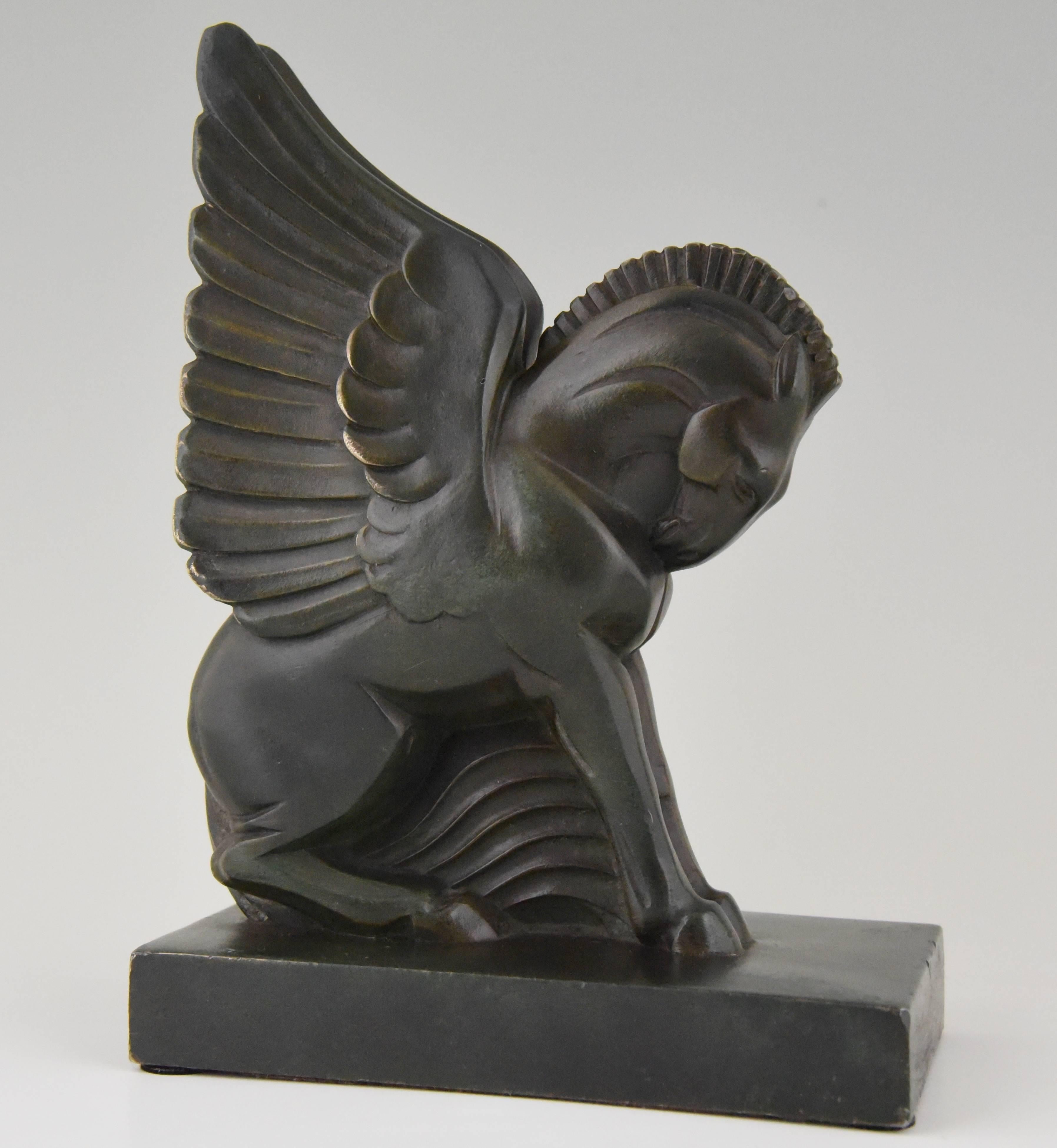 Art Deco Pagasus Winged Horse Bookends Georges H. Laurent, France, 1930 1