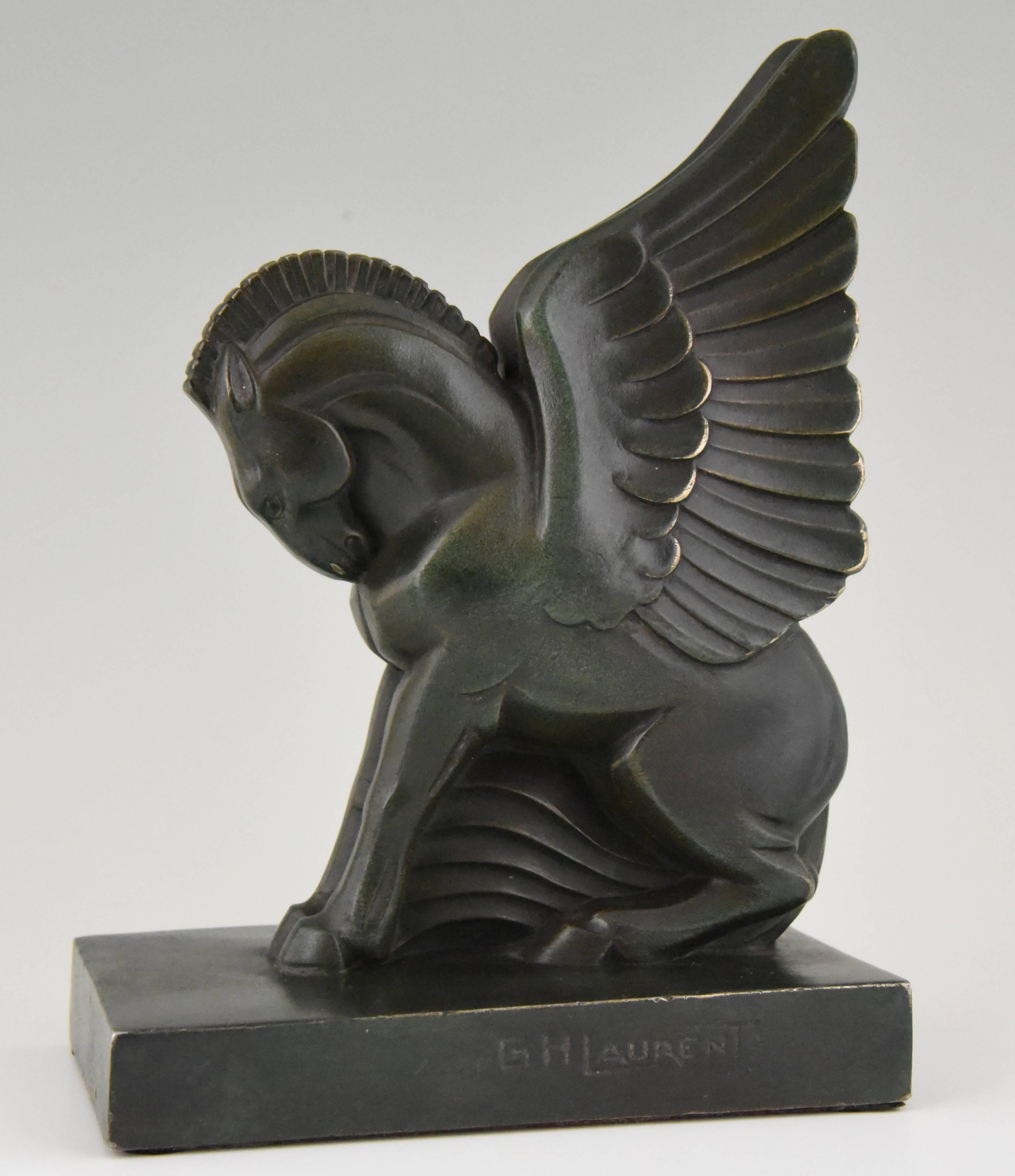 Art Deco Pagasus Winged Horse Bookends Georges H. Laurent, France, 1930 2