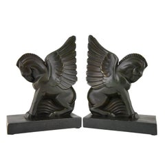 Art Deco Pagasus Winged Horse Bookends Georges H. Laurent, France, 1930