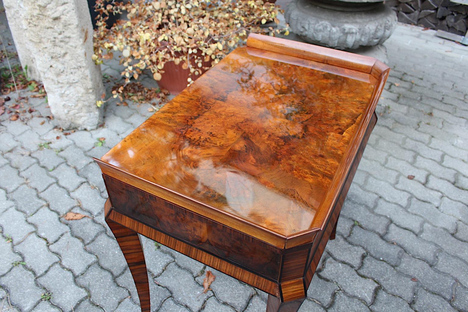 Art Deco Pagoda Walnut Brass Writing Desk Side Table Hugo Gorge, C.1925, Vienna For Sale 8