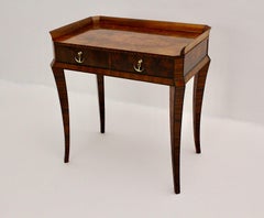 Art Deco Pagoda Walnut Brass Writing Desk Side Table Hugo Gorge, C.1925, Vienna