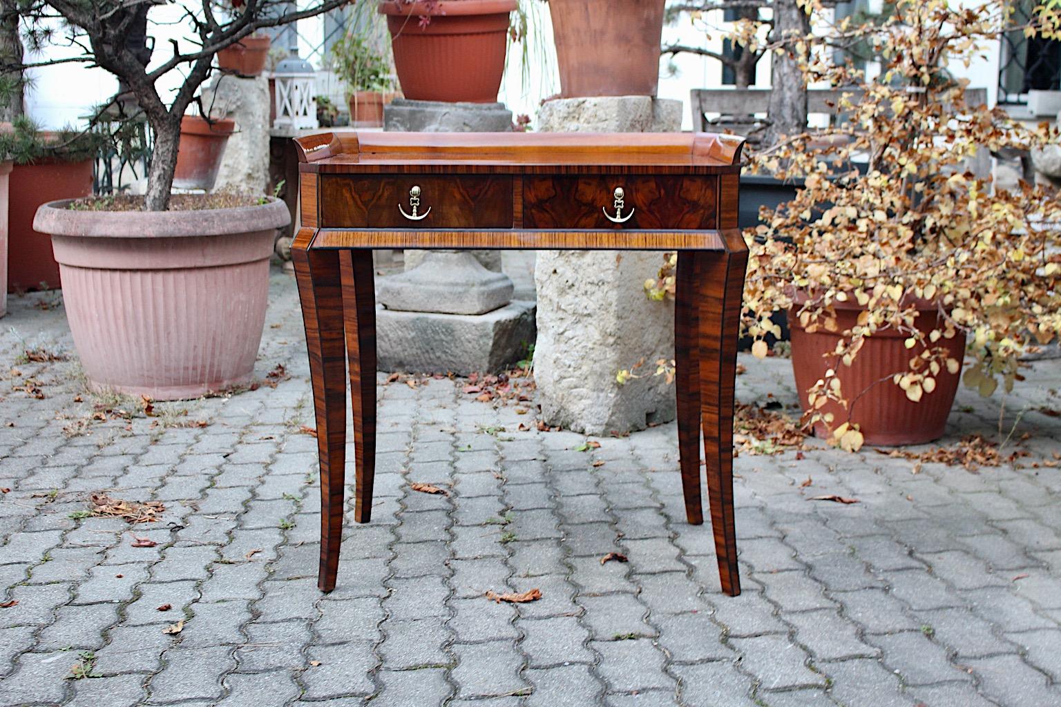 Art Deco Pagoda Walnut Brass Writing Desk Side Table Hugo Gorge, C.1925, Vienna For Sale 1