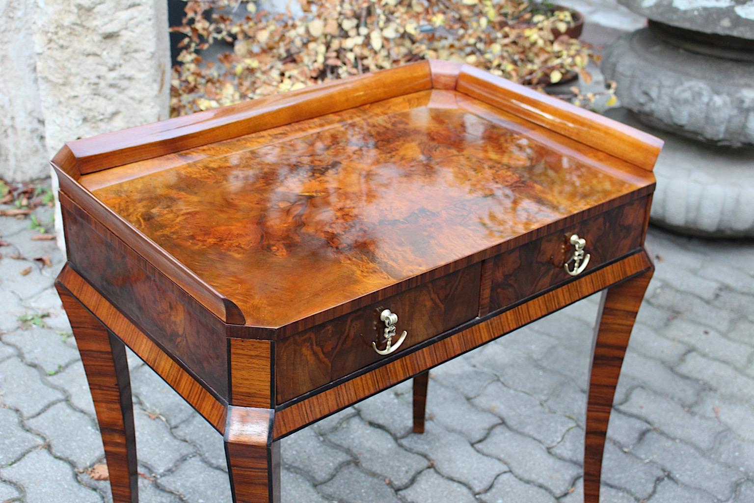 Art Deco Pagoda Walnut Brass Writing Desk Side Table Hugo Gorge, C.1925, Vienna For Sale 3