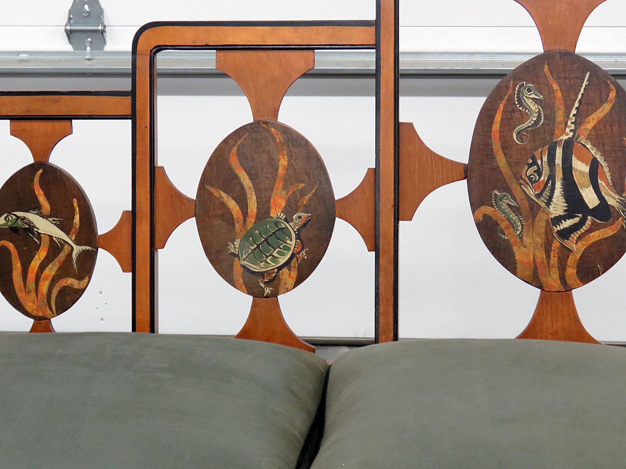 Painted French Art Deco Marine Life Hand-Paint Decorated Skyscraper Style Sofa C1920s