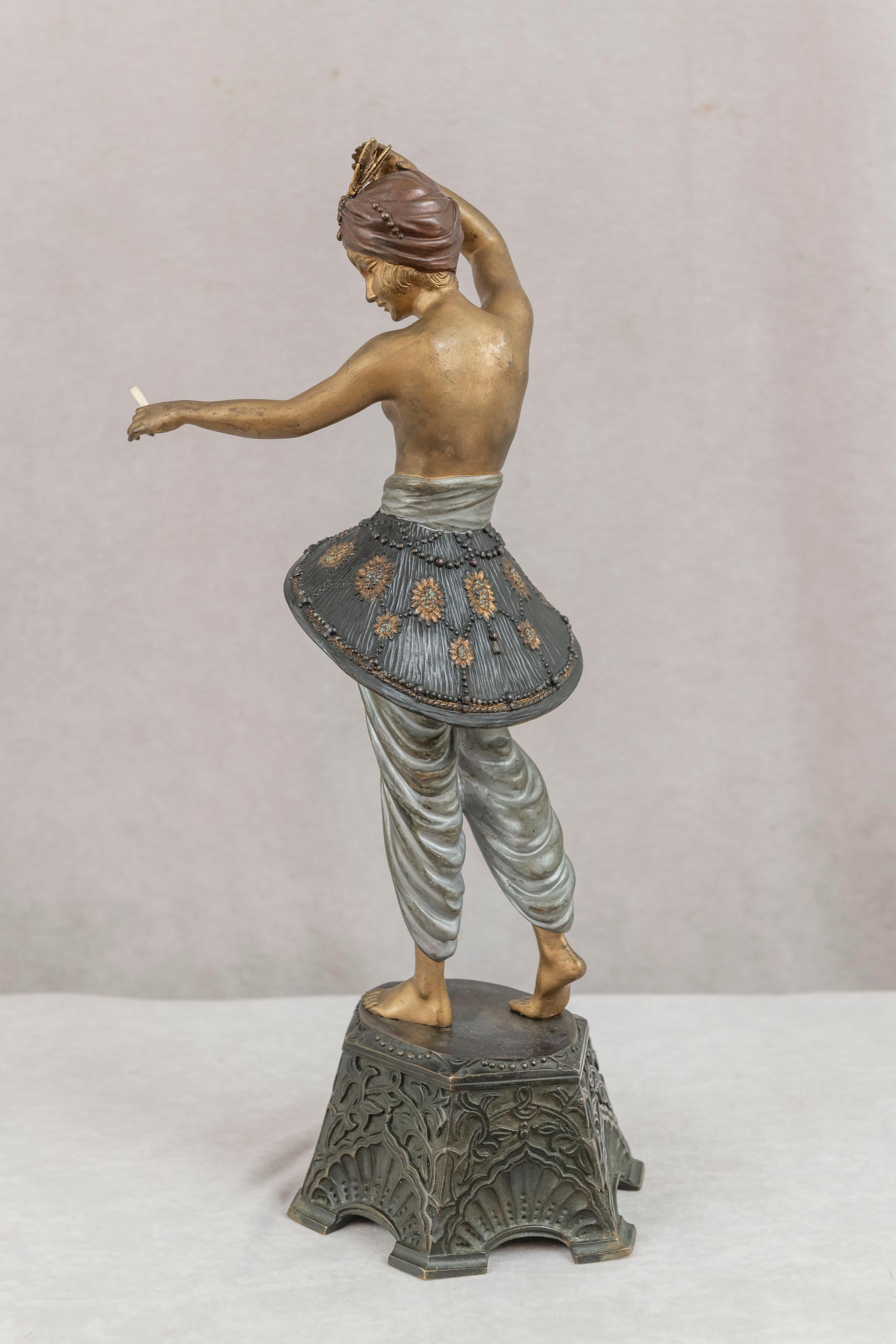 Cold-Painted Art Deco Painted Bronze Harem Dancer by Pierre Le Faguays, French, ca. 1925 For Sale