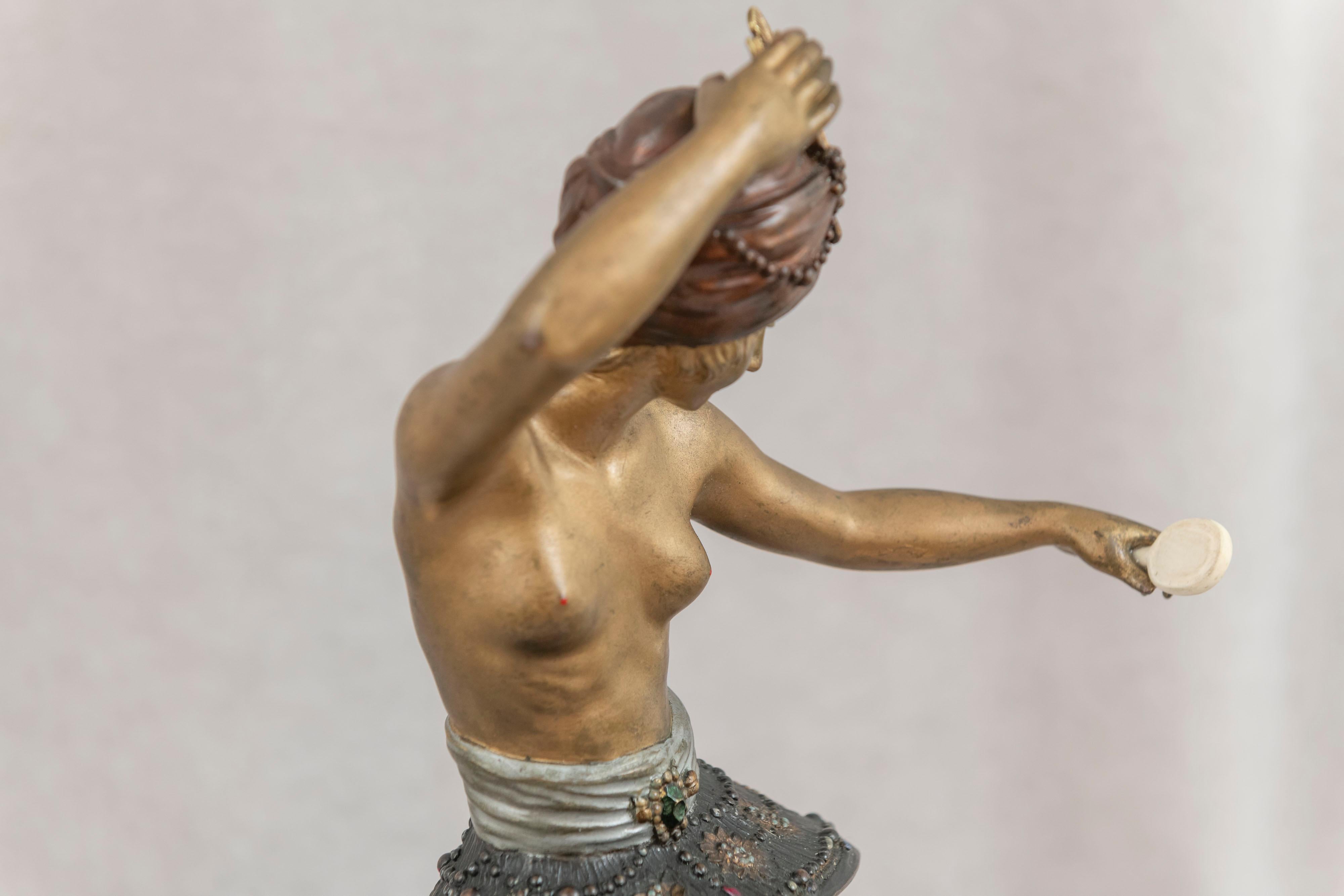 Early 20th Century Art Deco Painted Bronze Harem Dancer by Pierre Le Faguays, French, ca. 1925 For Sale