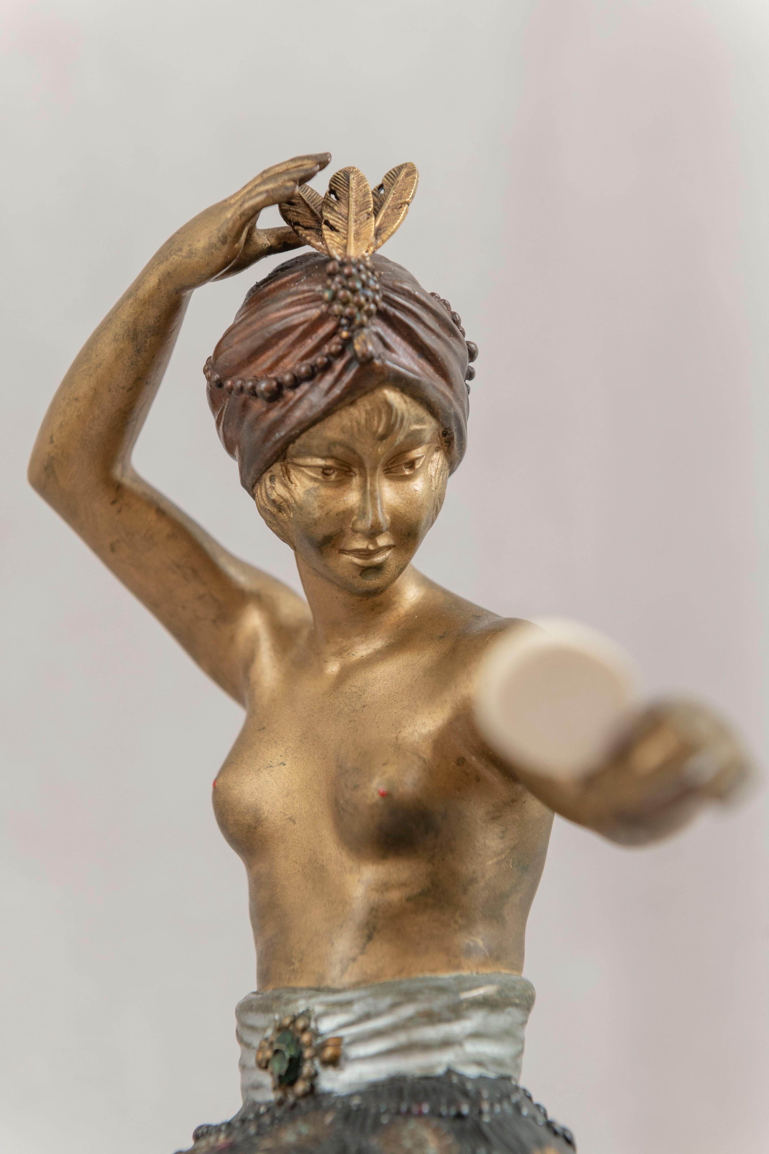 Art Deco Painted Bronze Harem Dancer by Pierre Le Faguays, French, ca. 1925 For Sale 1