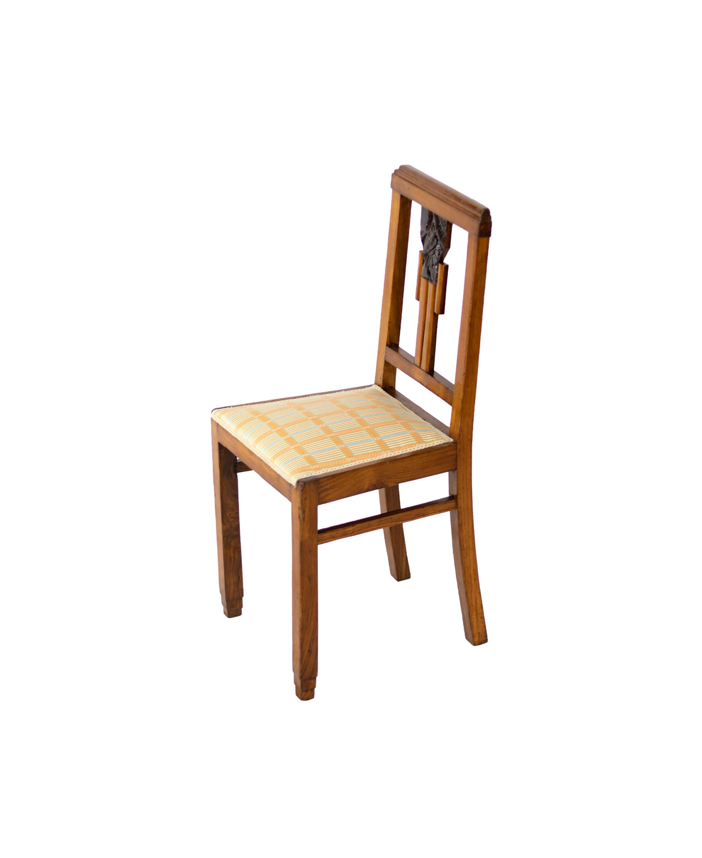 A rare and restored 1940`s salon chair recently revised by a carpenter with painted art deco central wood inlaid and classic lining reupholstered recently. 
A very cozy coffee environment chair once used in little salon to provide some cool space