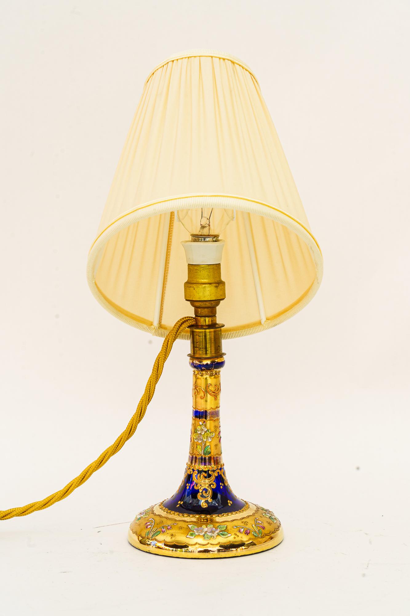 Art Deco painted glass table lamp with fabric shade vienna around 1920s For Sale 3