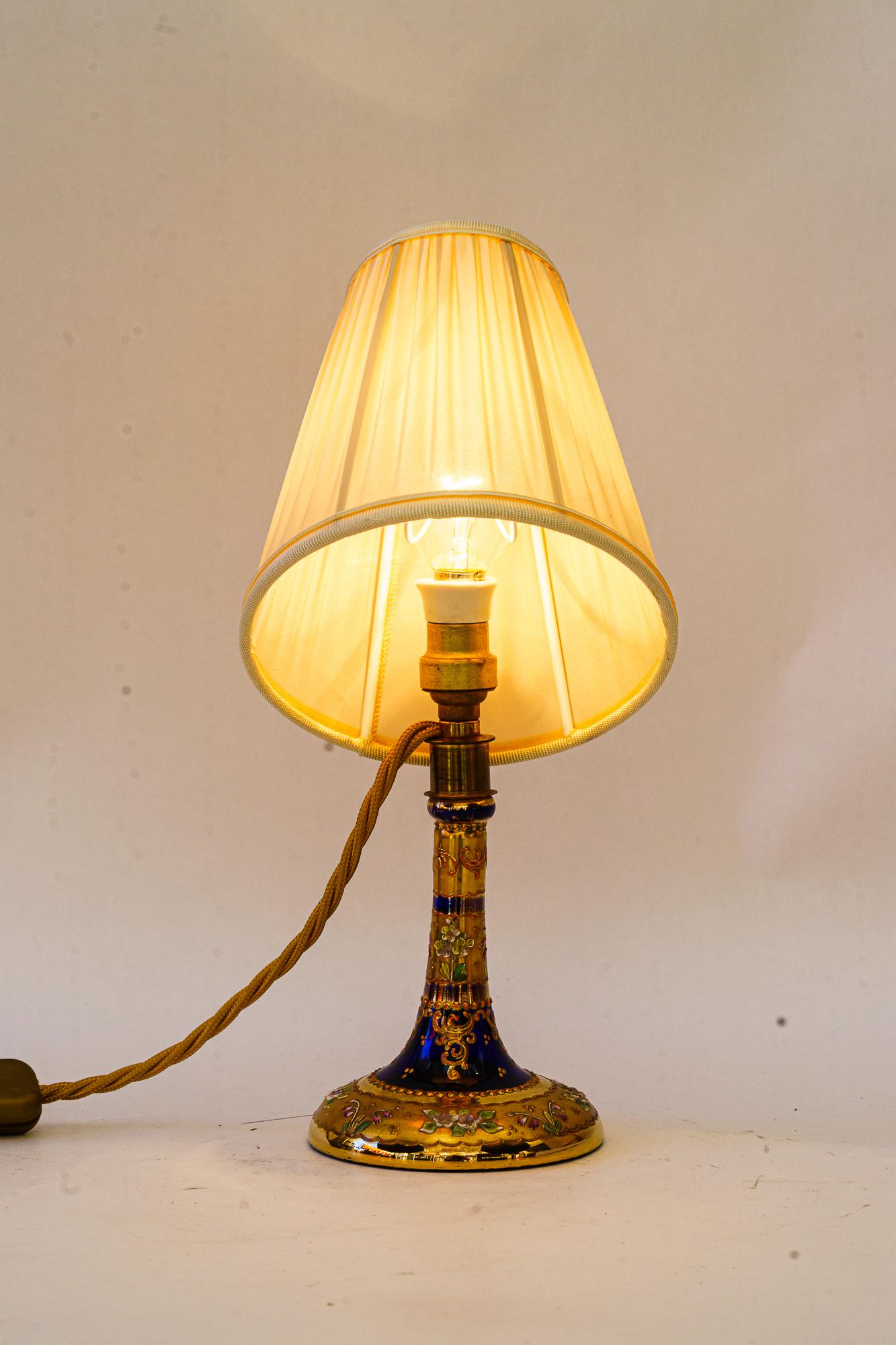 Art Deco painted glass table lamp with fabric shade vienna around 1920s For Sale 4