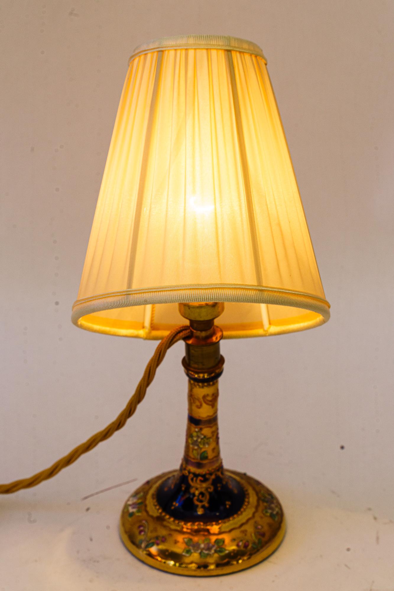 Art Deco painted glass table lamp with fabric shade vienna around 1920s For Sale 5
