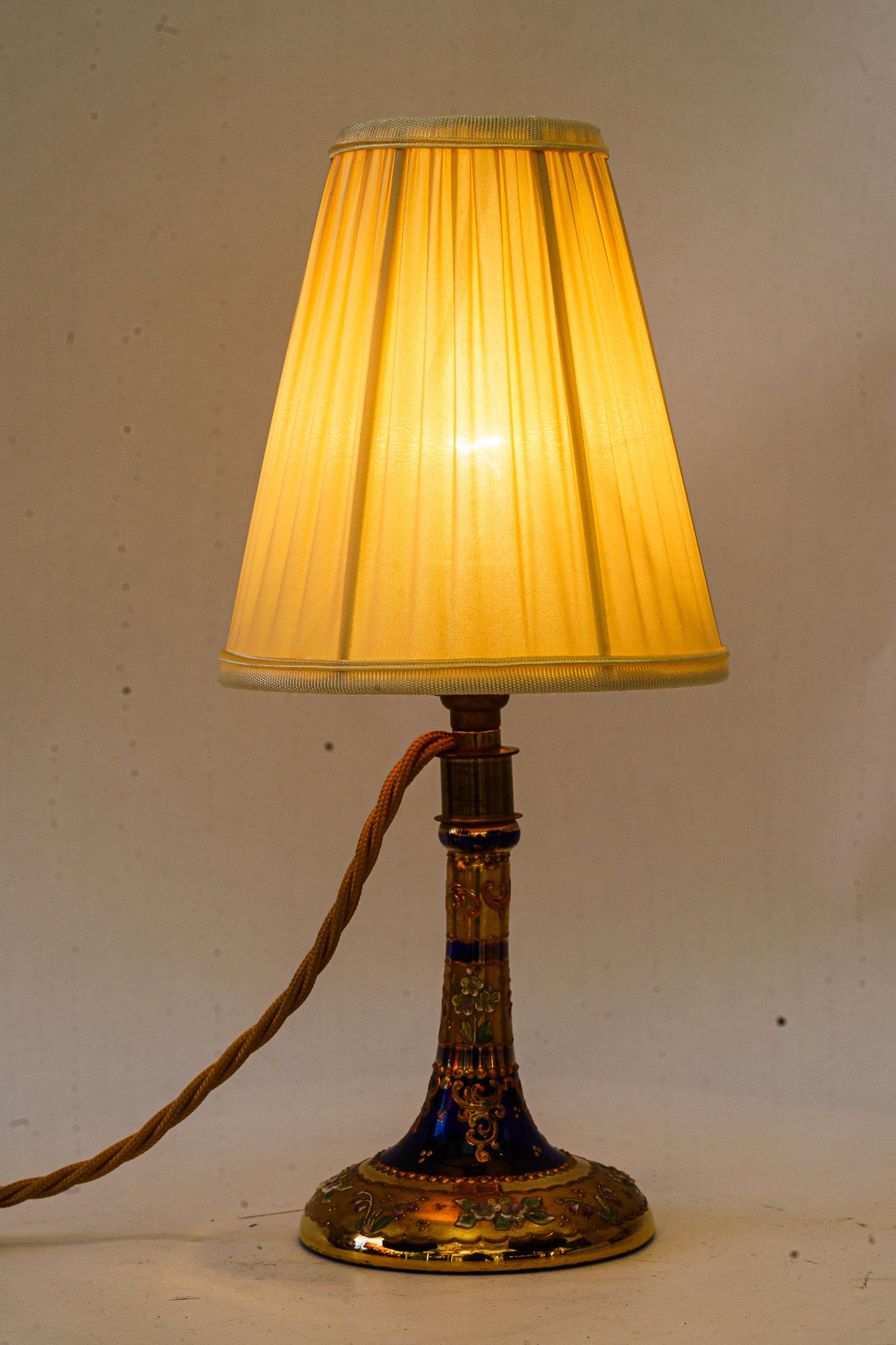 Art Deco painted glass table lamp with fabric shade vienna around 1920s For Sale 6