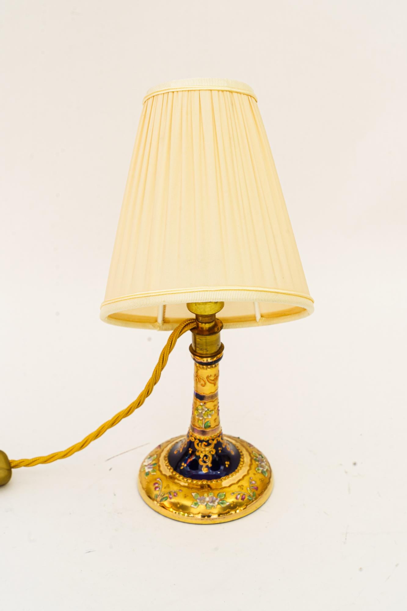 Art Deco painted glass table lamp with fabric shade vienna around 1920s For Sale 2