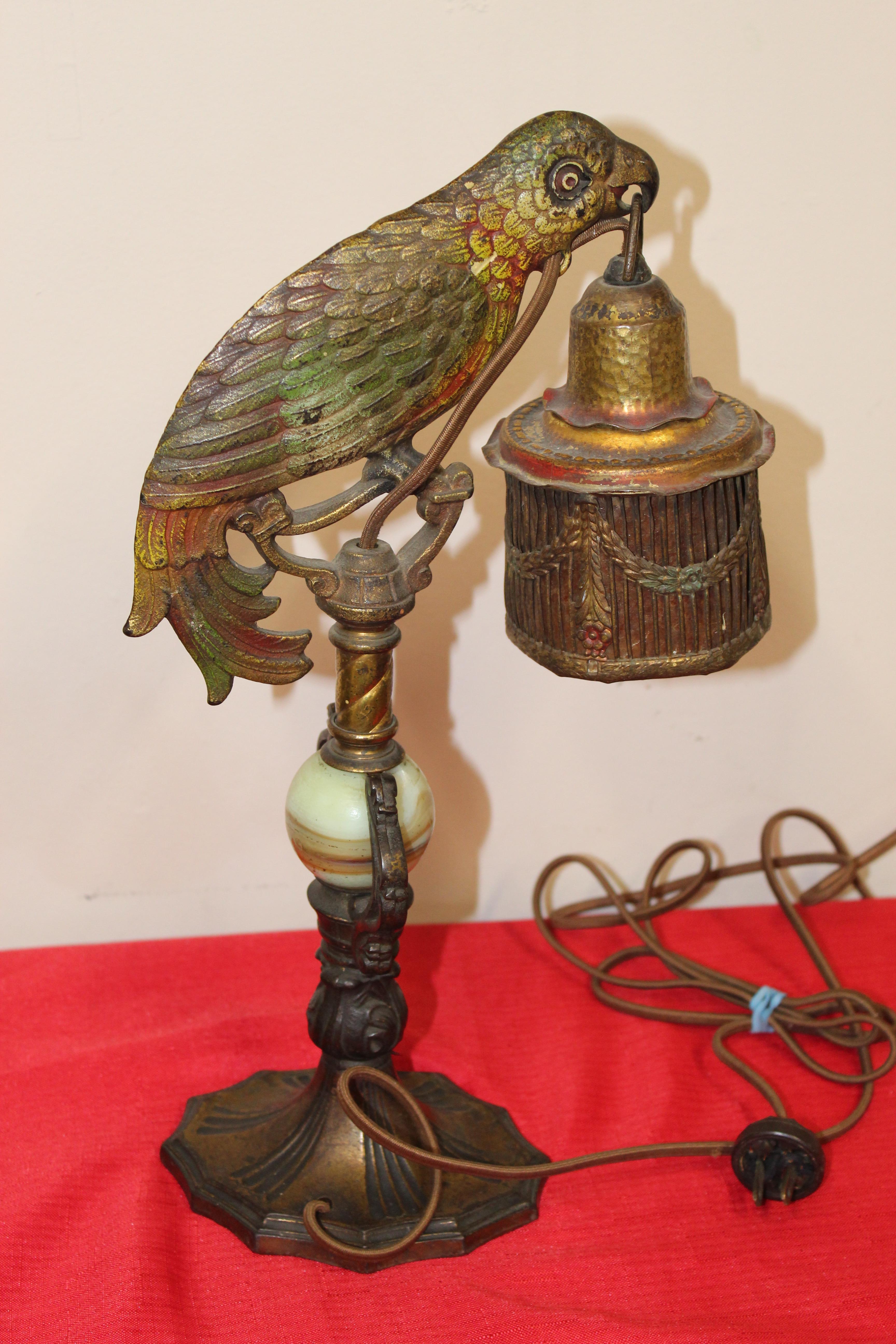Art Deco Painted Parrot Lamps, circa 1920s For Sale 9