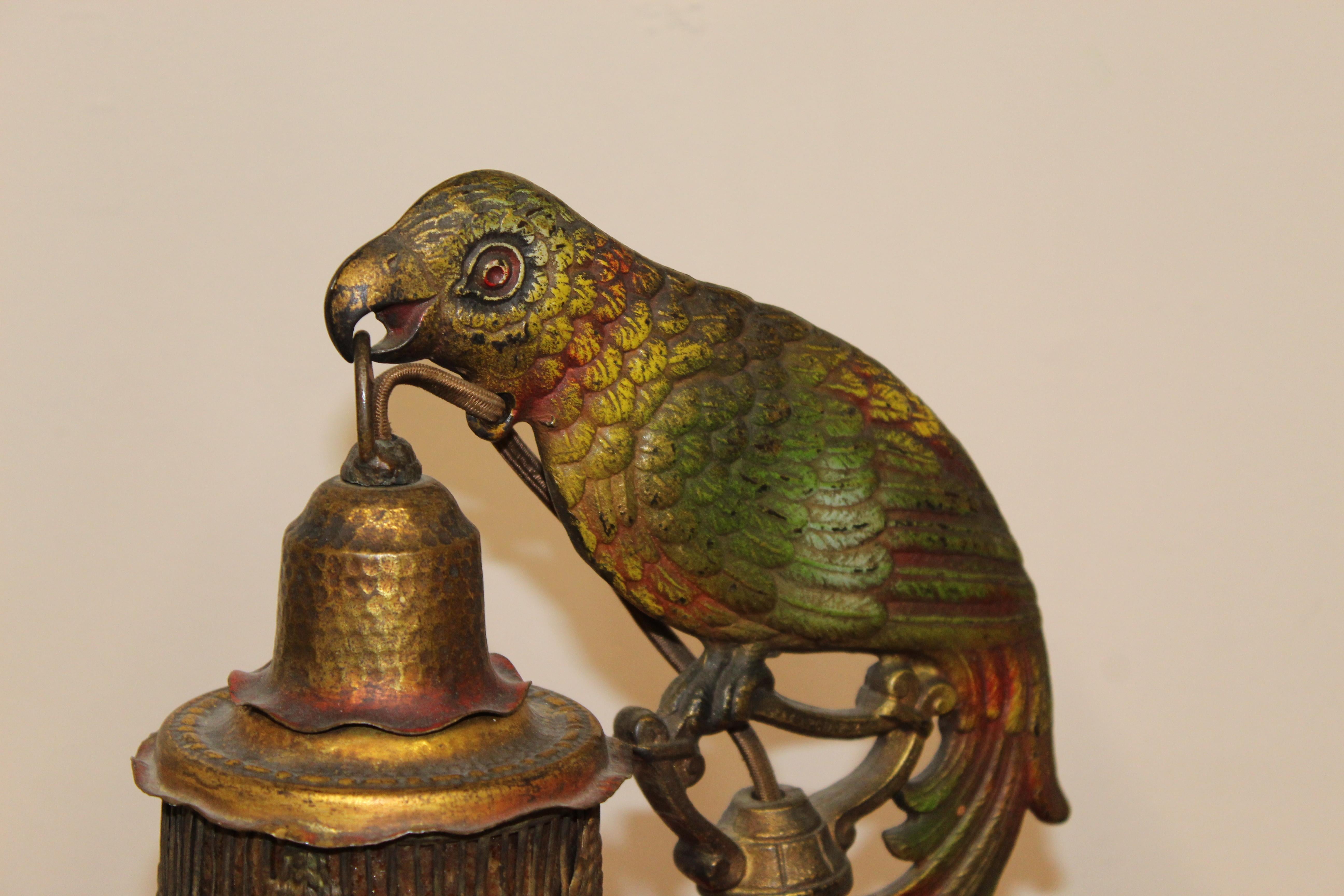 Early 20th Century Art Deco Painted Parrot Lamps, circa 1920s For Sale