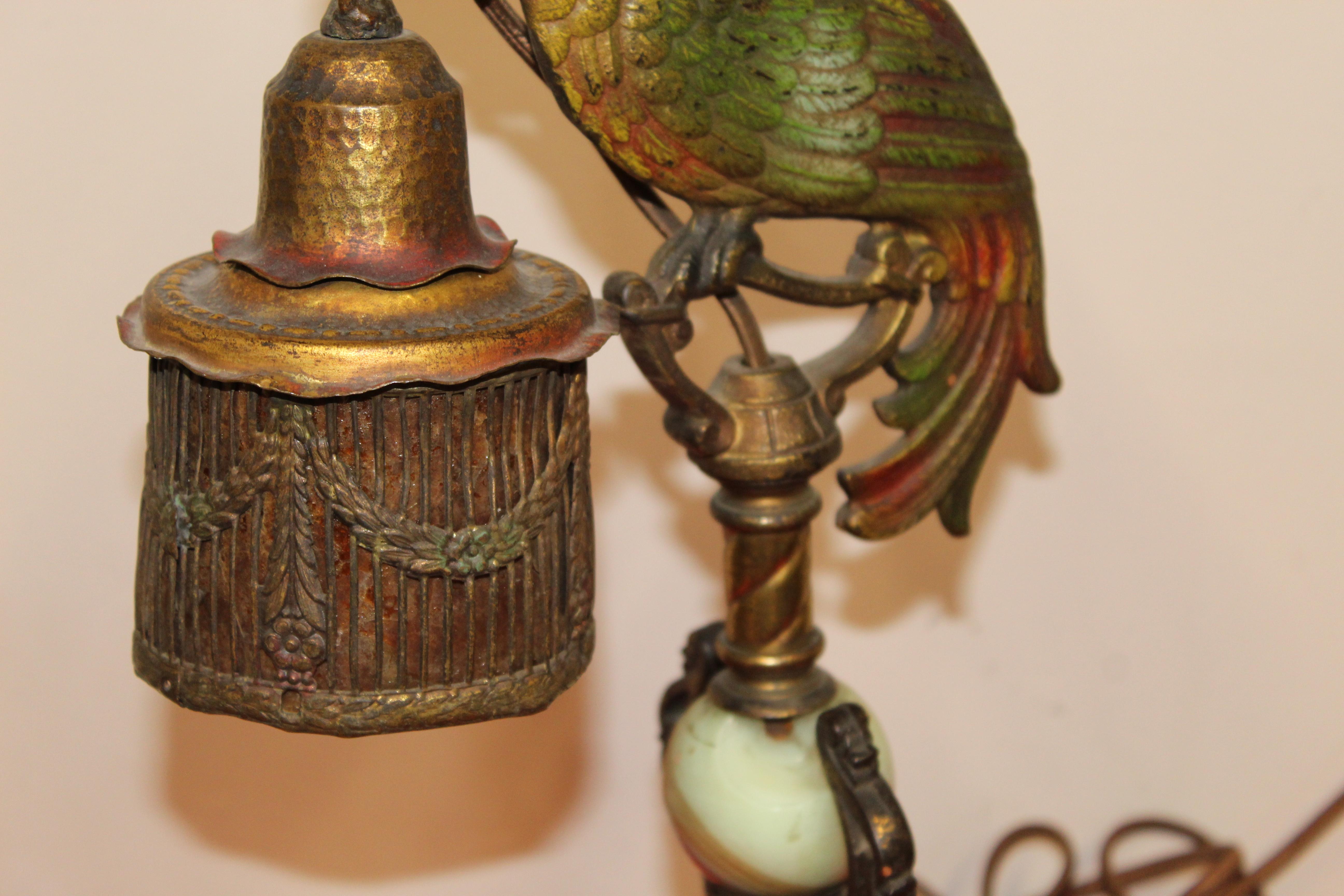 Metal Art Deco Painted Parrot Lamps, circa 1920s For Sale
